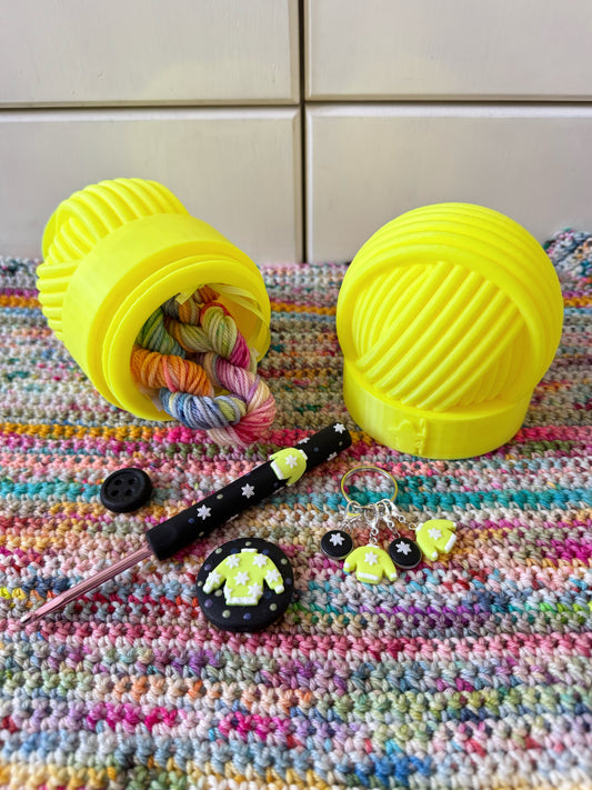 Neon Christmas Jumper Yarn Ball Surprise Pot with 4.5mm Crochet Hook