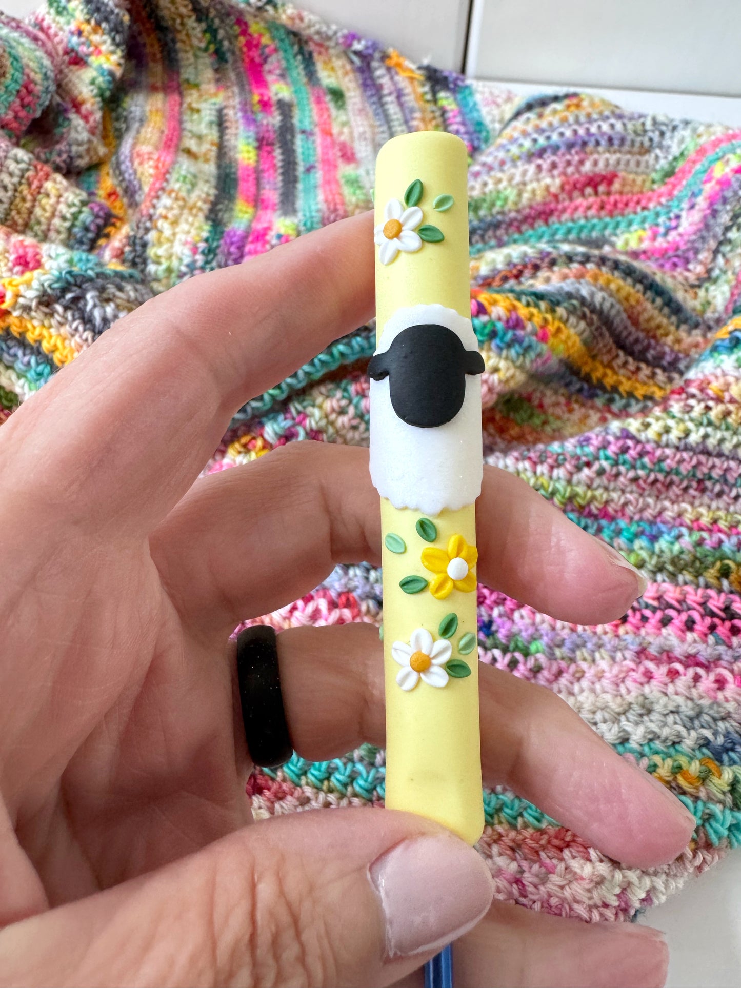 Pastel Sheep Crochet Hook, Polymer Clay Ergonomic Crochet Hook