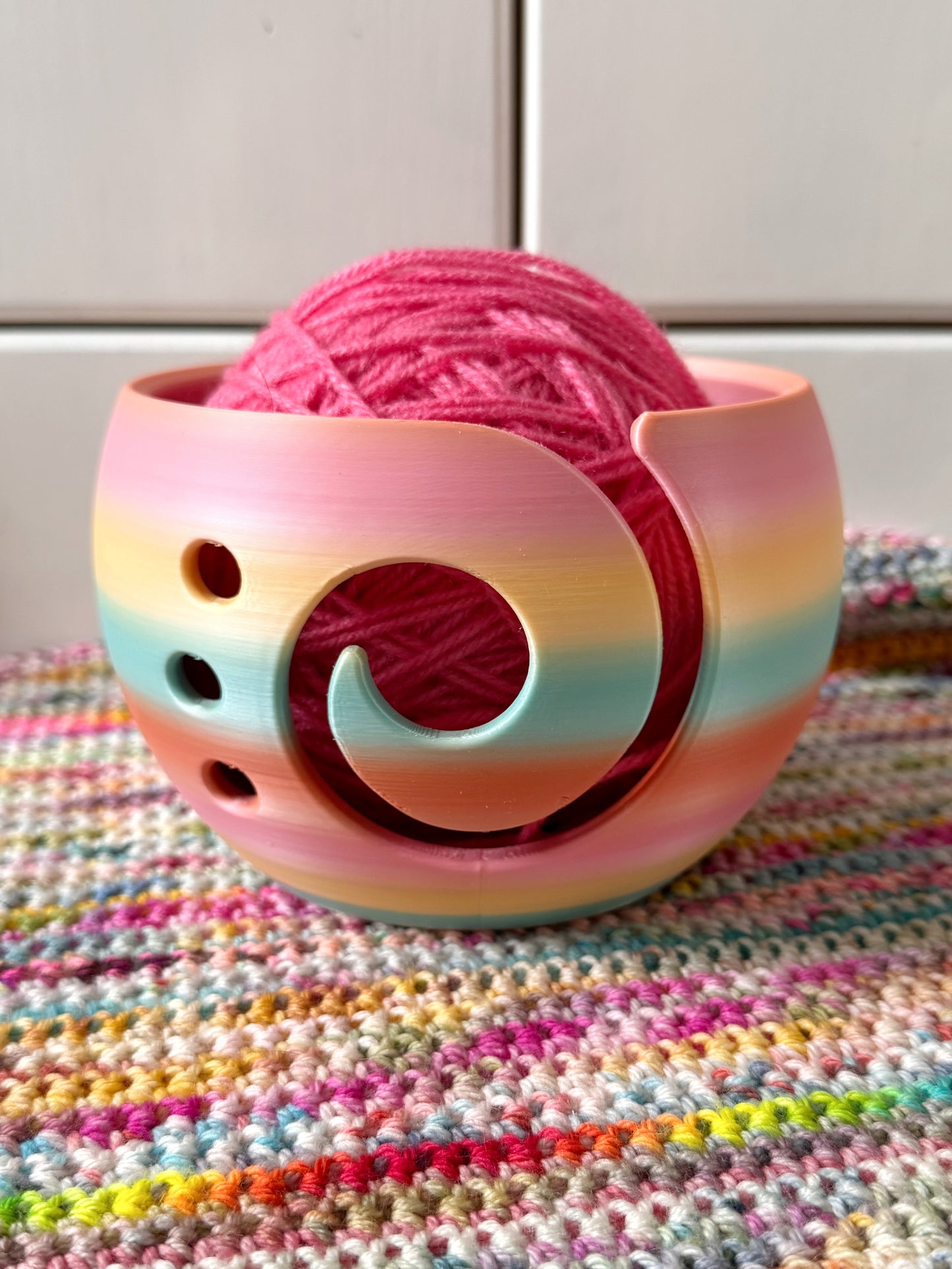 3D Printed Striped Yarn Bowl, Rainbow Yarn Bowl for Knitting and Crochet