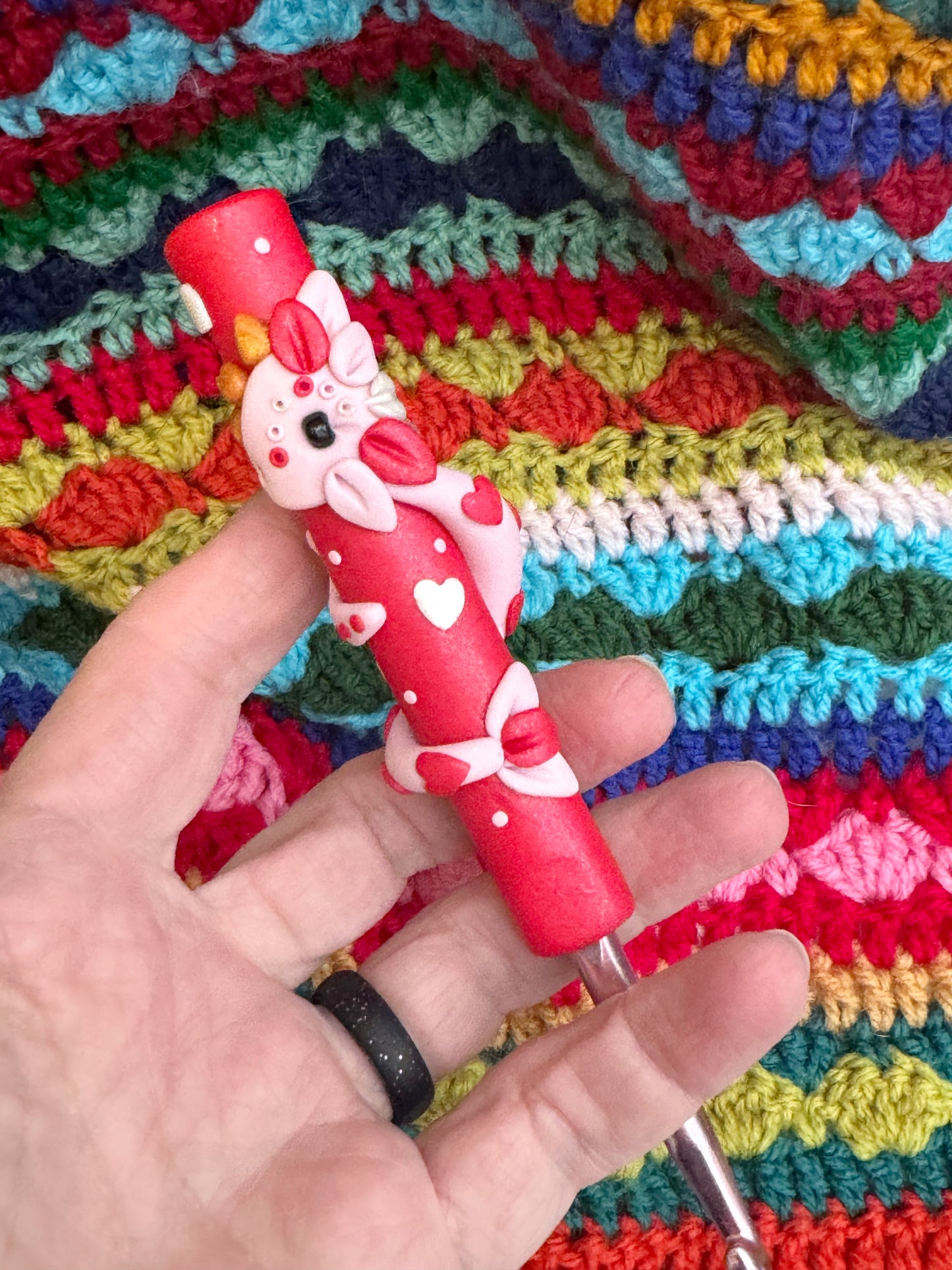 Heart Dragon Crochet Hook, Hand Sculpted Polymer Clay Valentine’s Crochet Hook