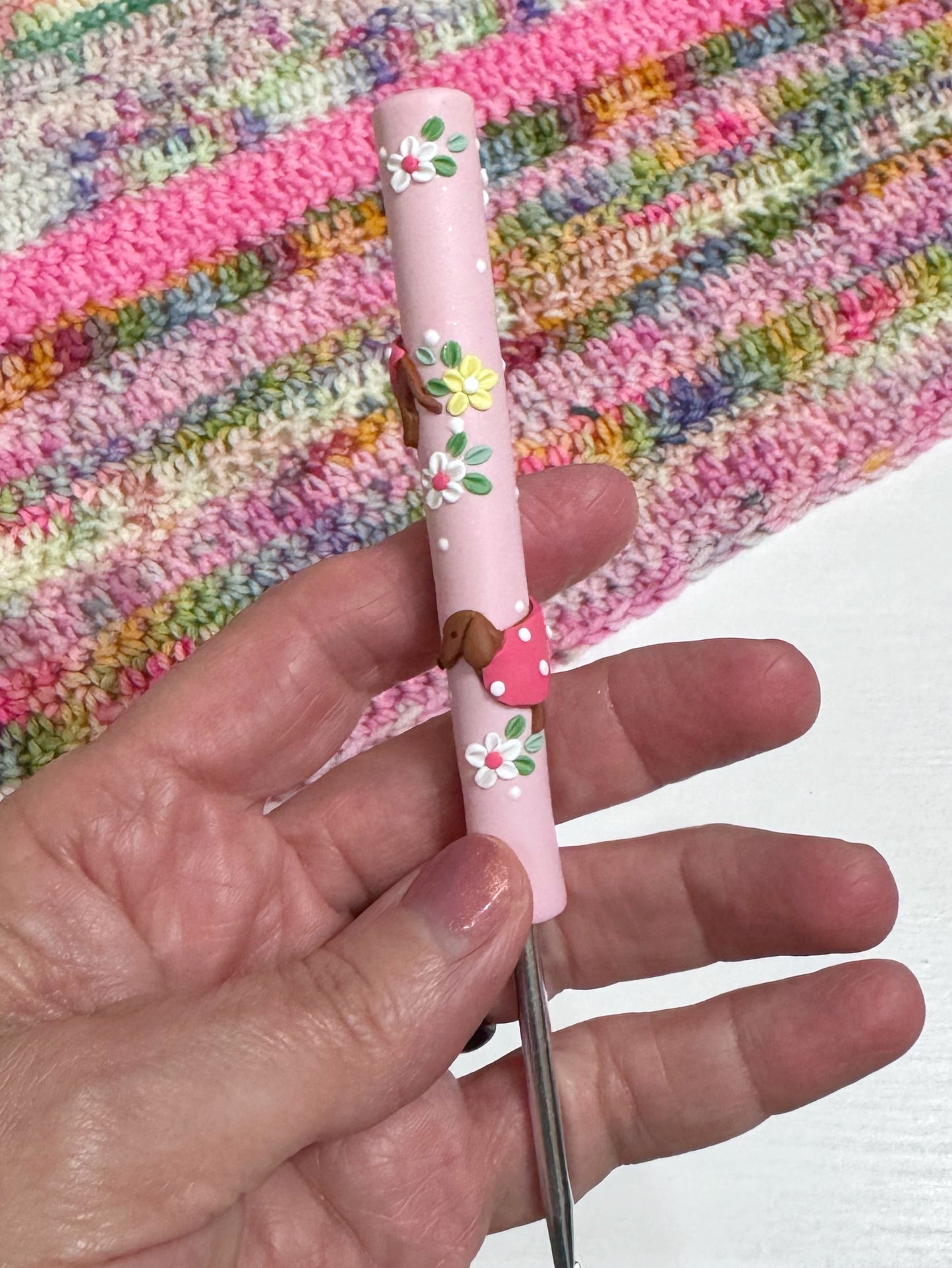 Dachshund Polymer Clay Crochet Hook, Sausage Dog Crochet Hook