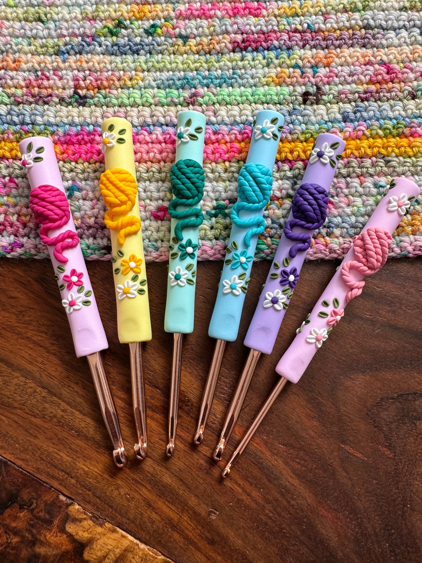 Pastel Rainbow Yarn Ball Crochet Hook