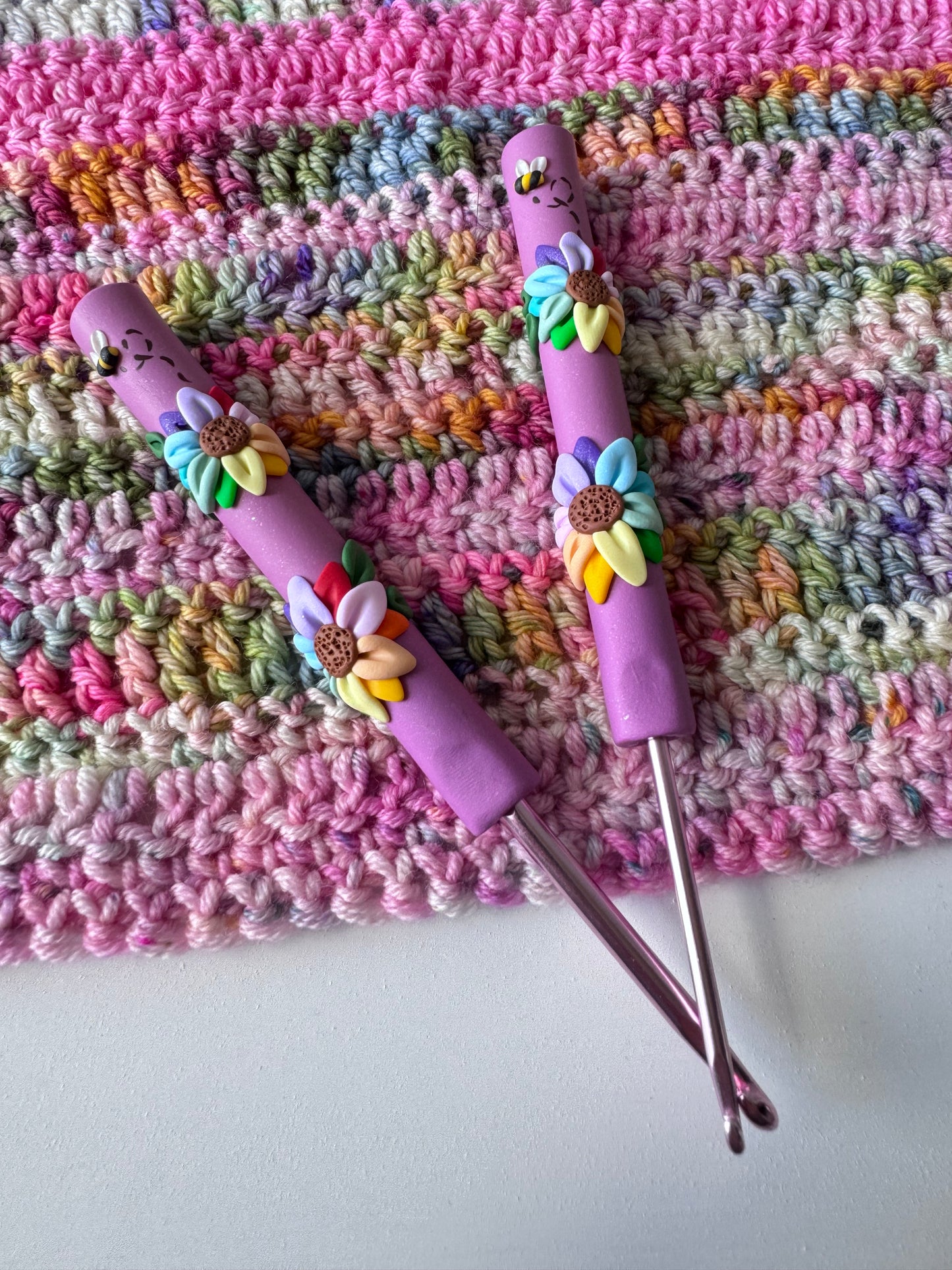 Rainbow Flower Polymer Clay Crochet Hook