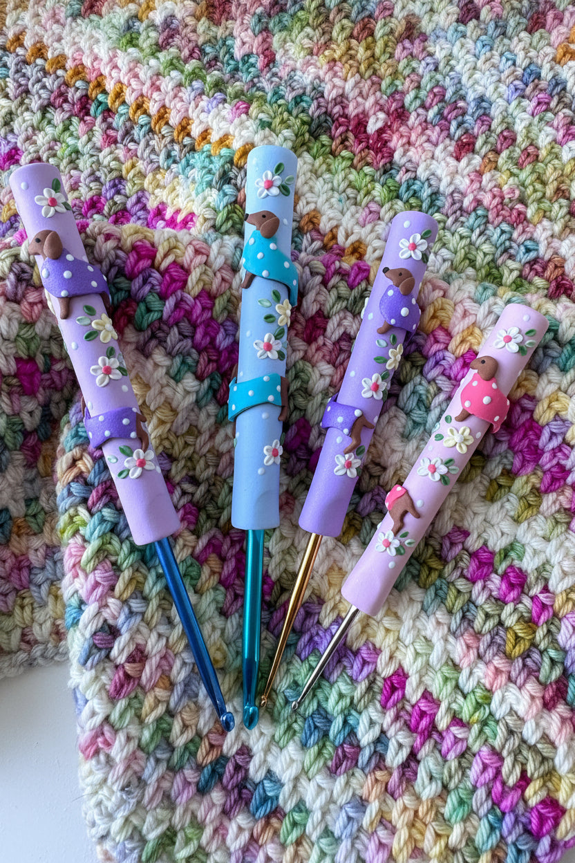 Dachshund Polymer Clay Crochet Hook, Sausage Dog Crochet Hook