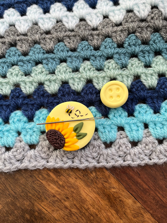 Lemon Sunflower needle minder, needle keeper, magnetic needle holder, flower magnet, pin cushion, cross stitcher