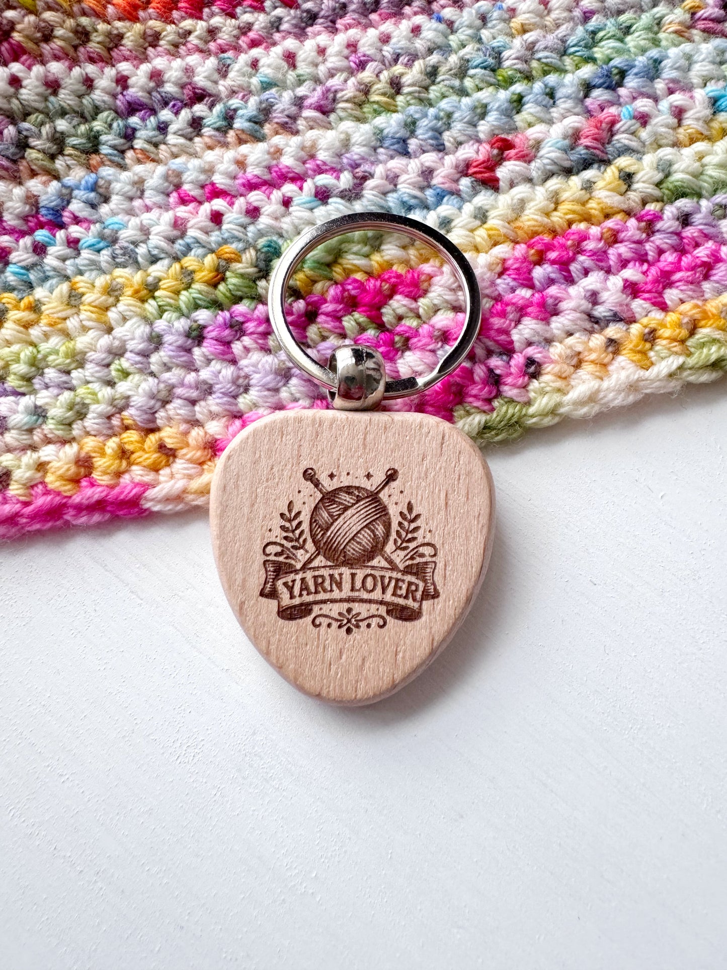 Wooden Heart Keyring – Yarn Lover Accessories for Knitters and Crocheters