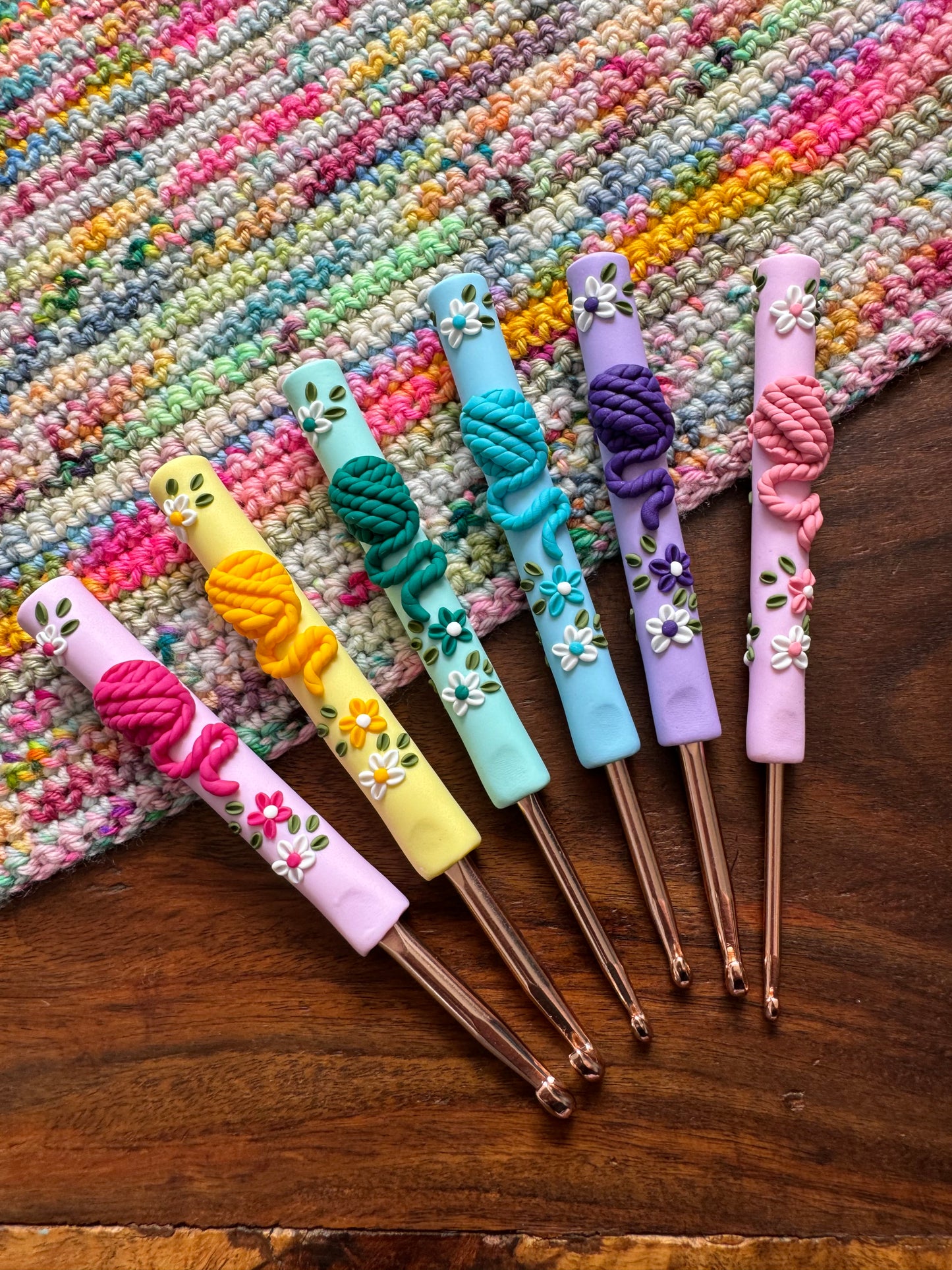 Pastel Rainbow Yarn Ball Crochet Hook