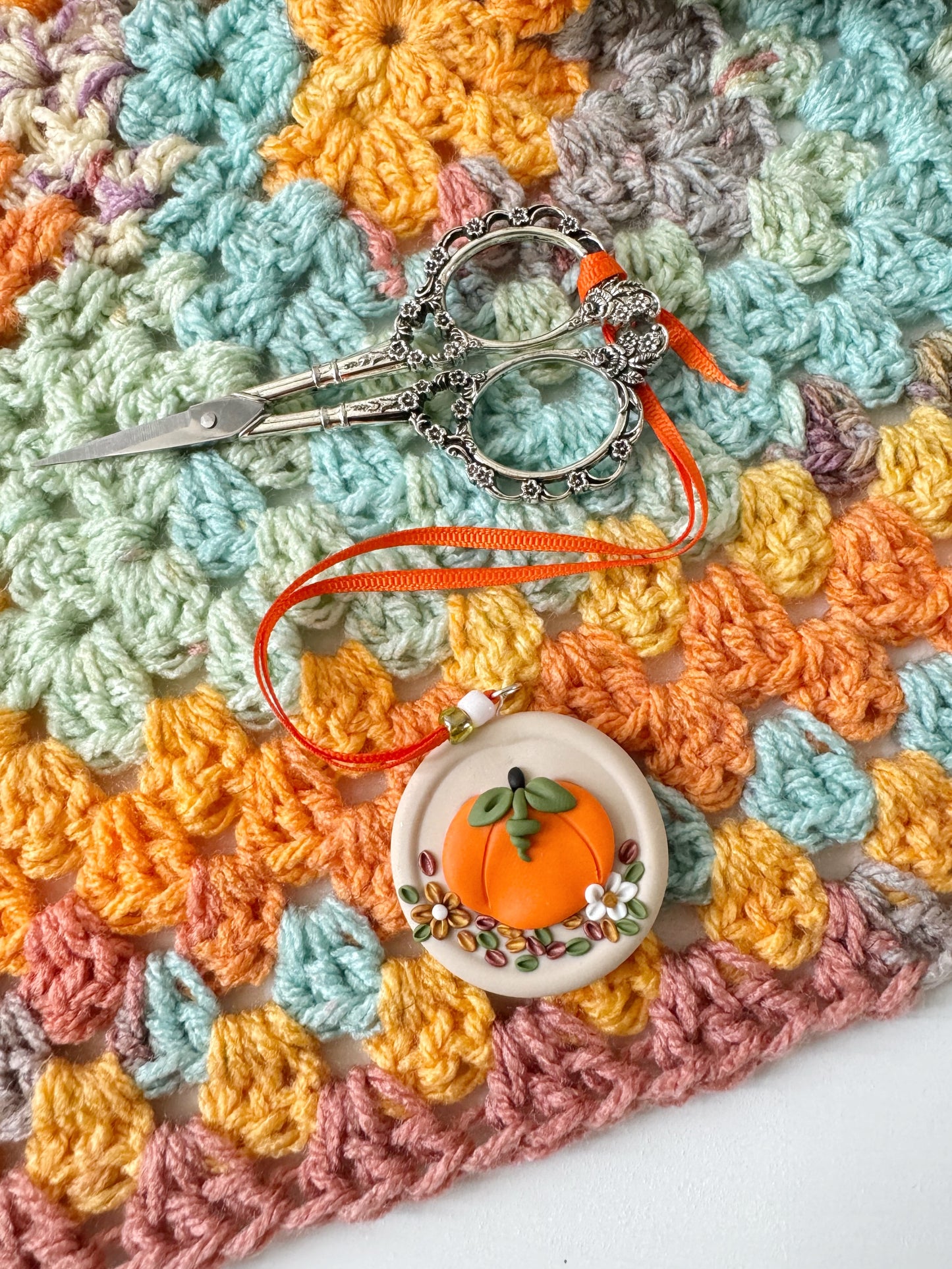 Pumpkin Polymer Clay Button Scissor Fob