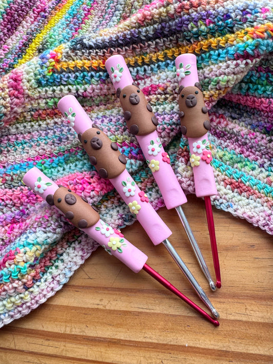 Capybara Polymer Clay Crochet Hook, Animal Crochet Hooks