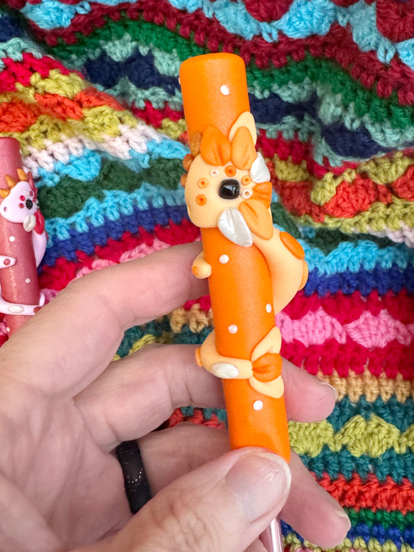 Rainbow Dragon Crochet Hook, Hand Sculpted Polymer Clay