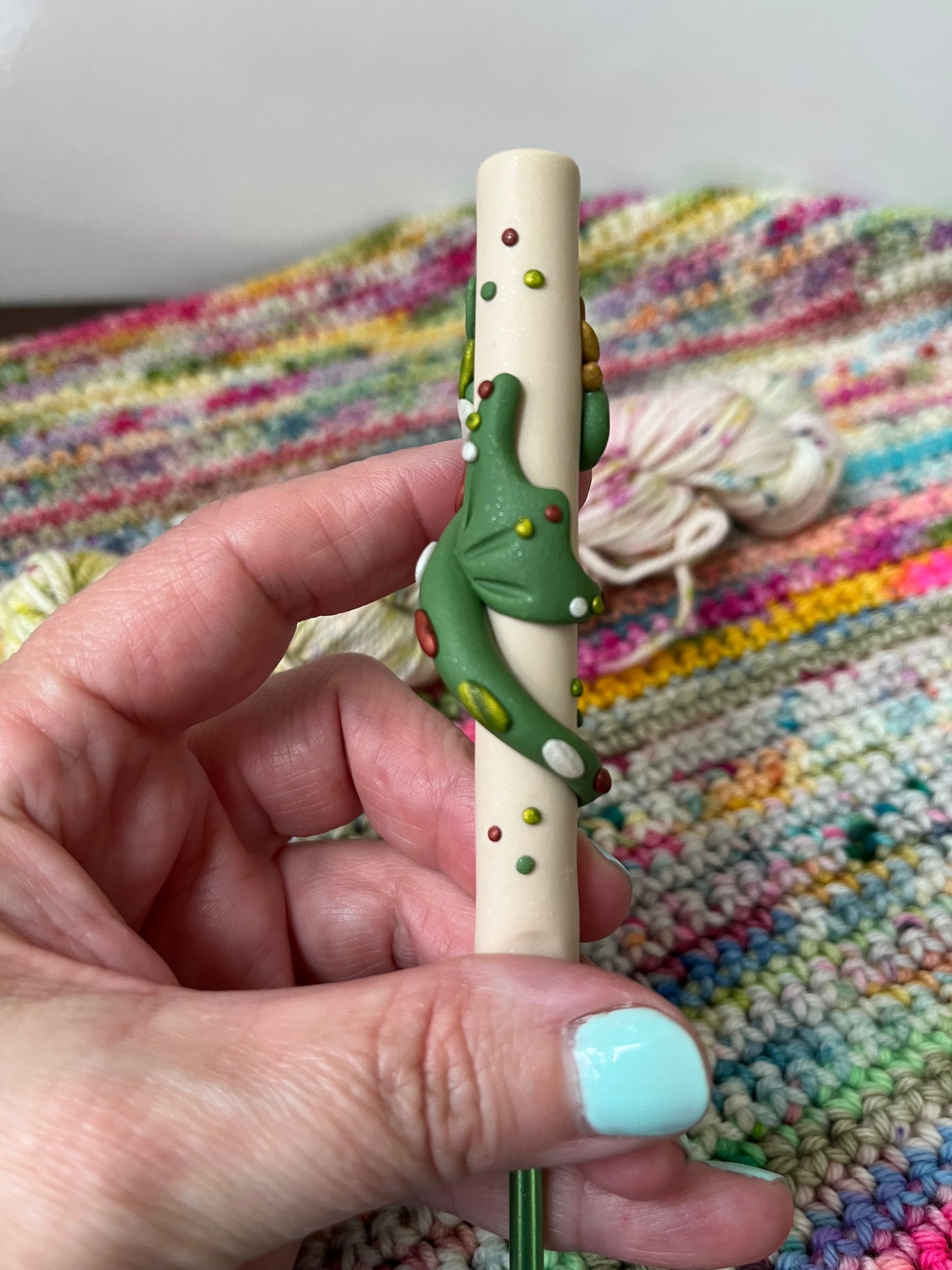 Earth Dragon Polymer Clay Crochet Hook, Elemets Creatures, Handmade Mythical Crochet Hook