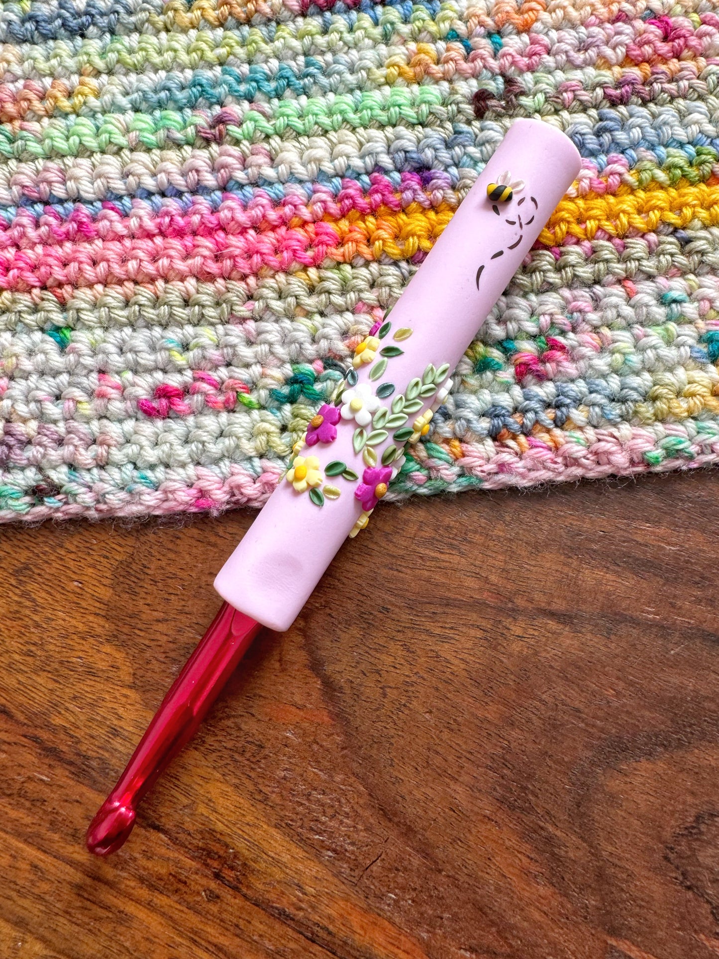 Wildflower Crochet Hook, Polymer Clay Ergonomic Crochet Hook