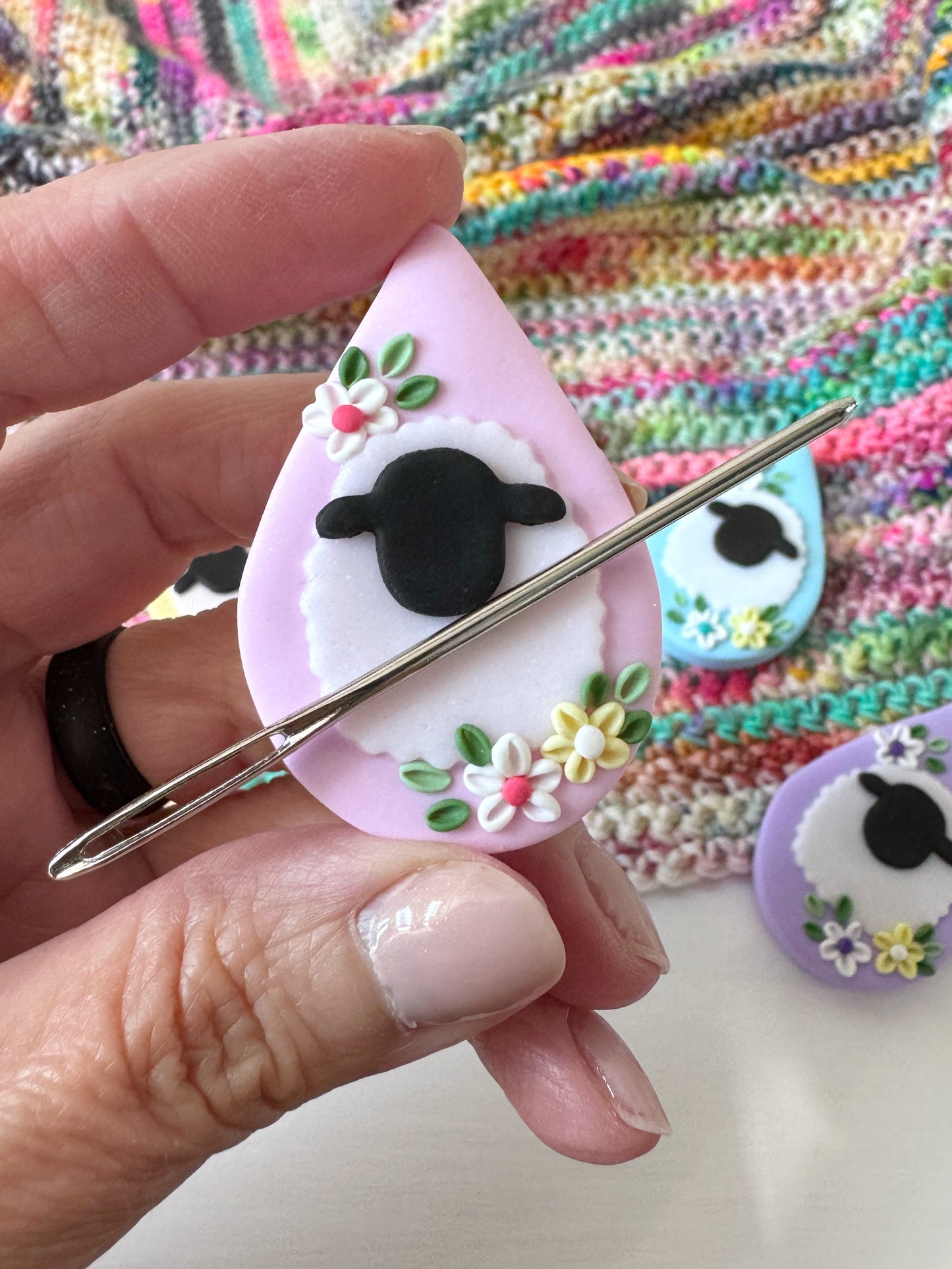 Pastel Rainbow Sheep Needle Minder, Magnetic Needle Minder