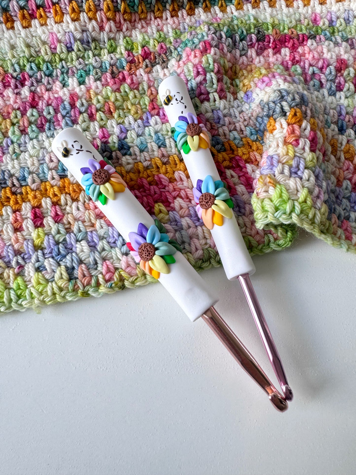 Rainbow Flower Polymer Clay Crochet Hook