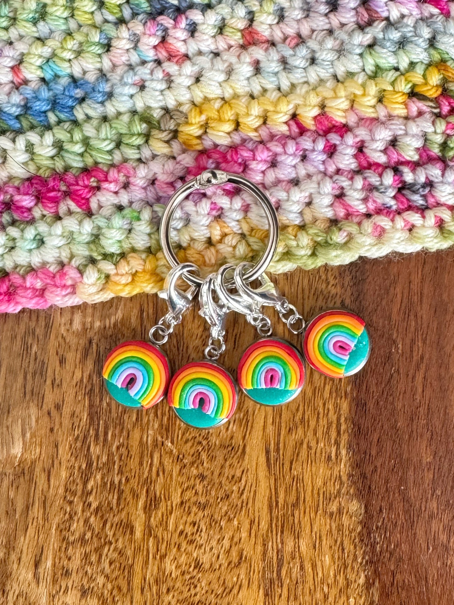 Jade Rainbow Stitch Markers, Rainbow Progress Keepers, Knitting Markers