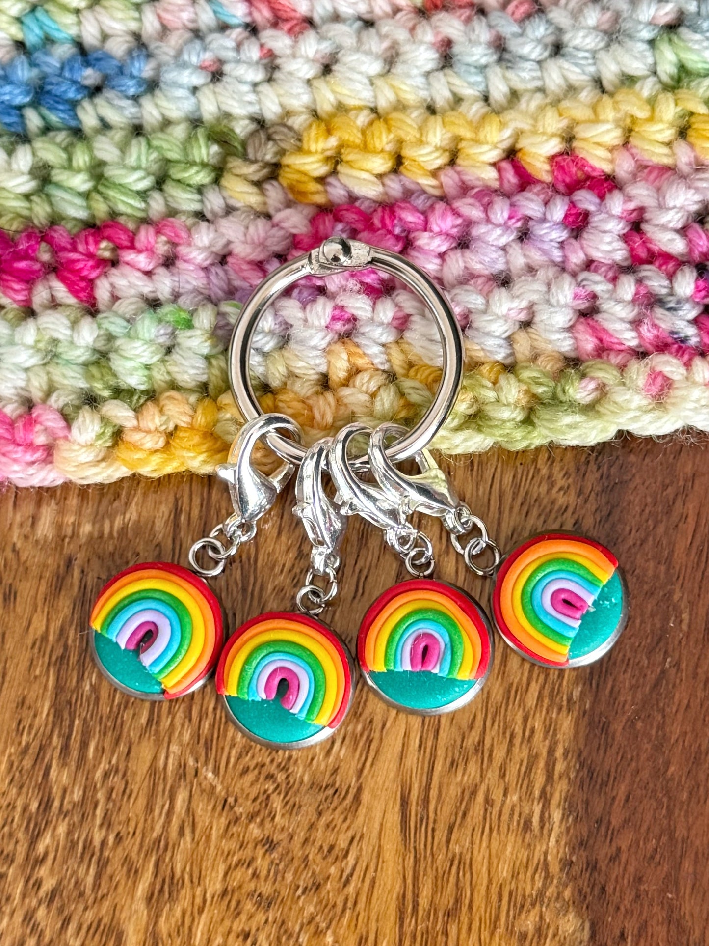 Jade Rainbow Stitch Markers, Rainbow Progress Keepers, Knitting Markers