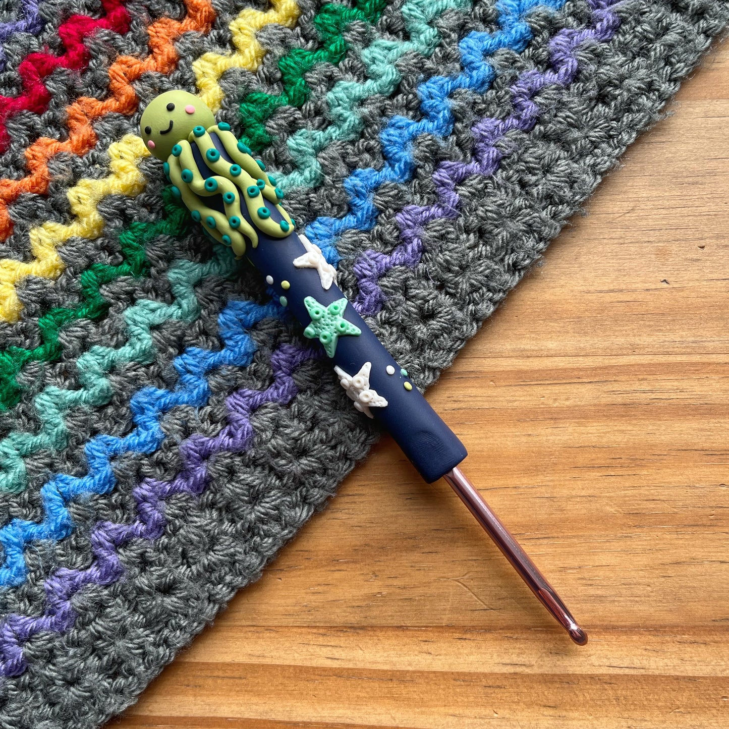 Rainbow octopus crochet hook