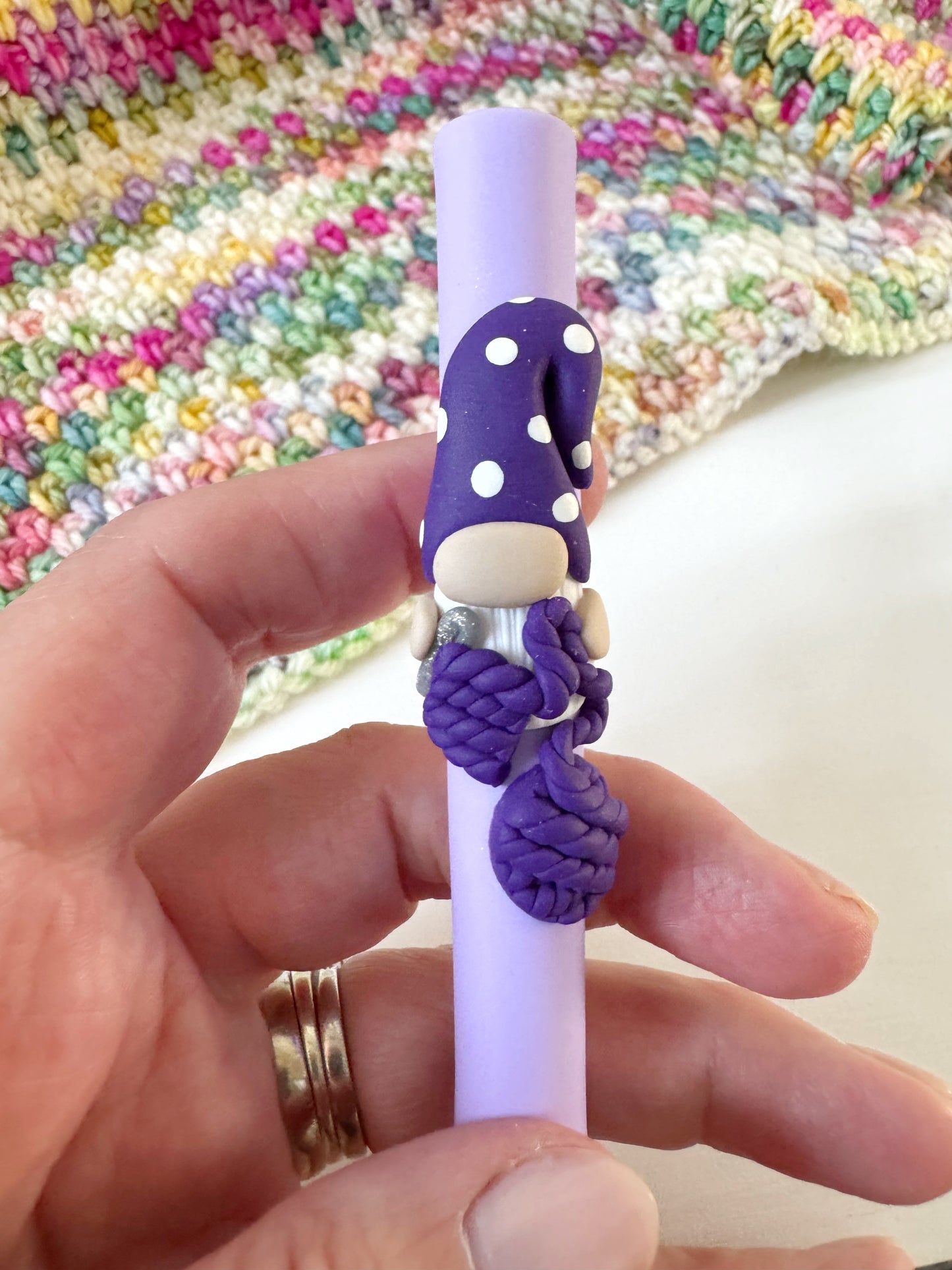 Crocheting Gnome Hook, Polymer Clay Crochet Hook