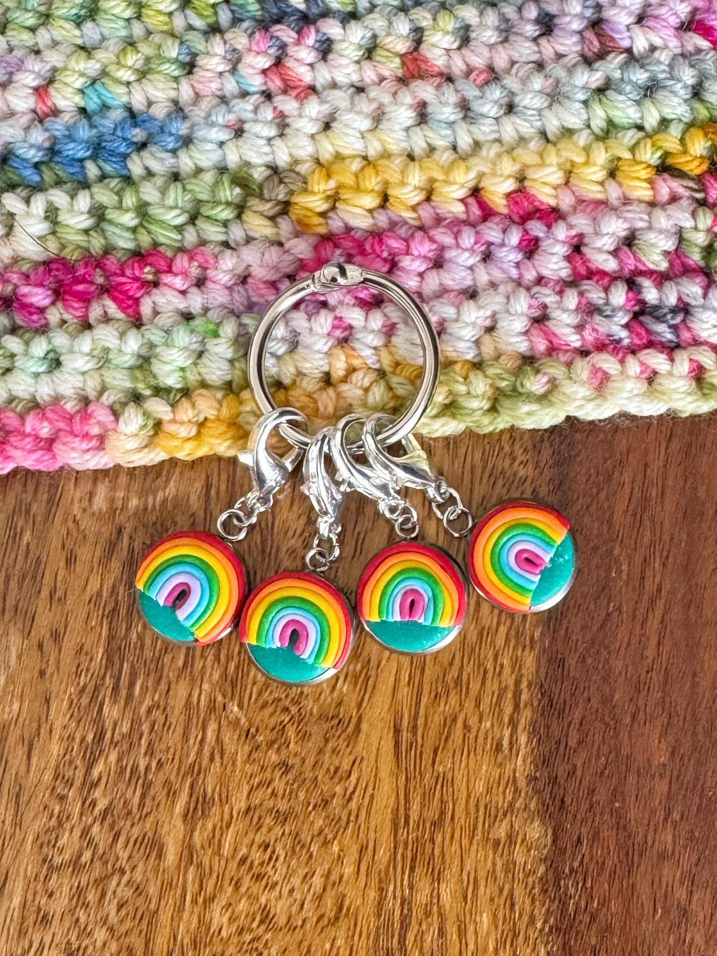 Jade Rainbow Stitch Markers, Rainbow Progress Keepers, Knitting Markers