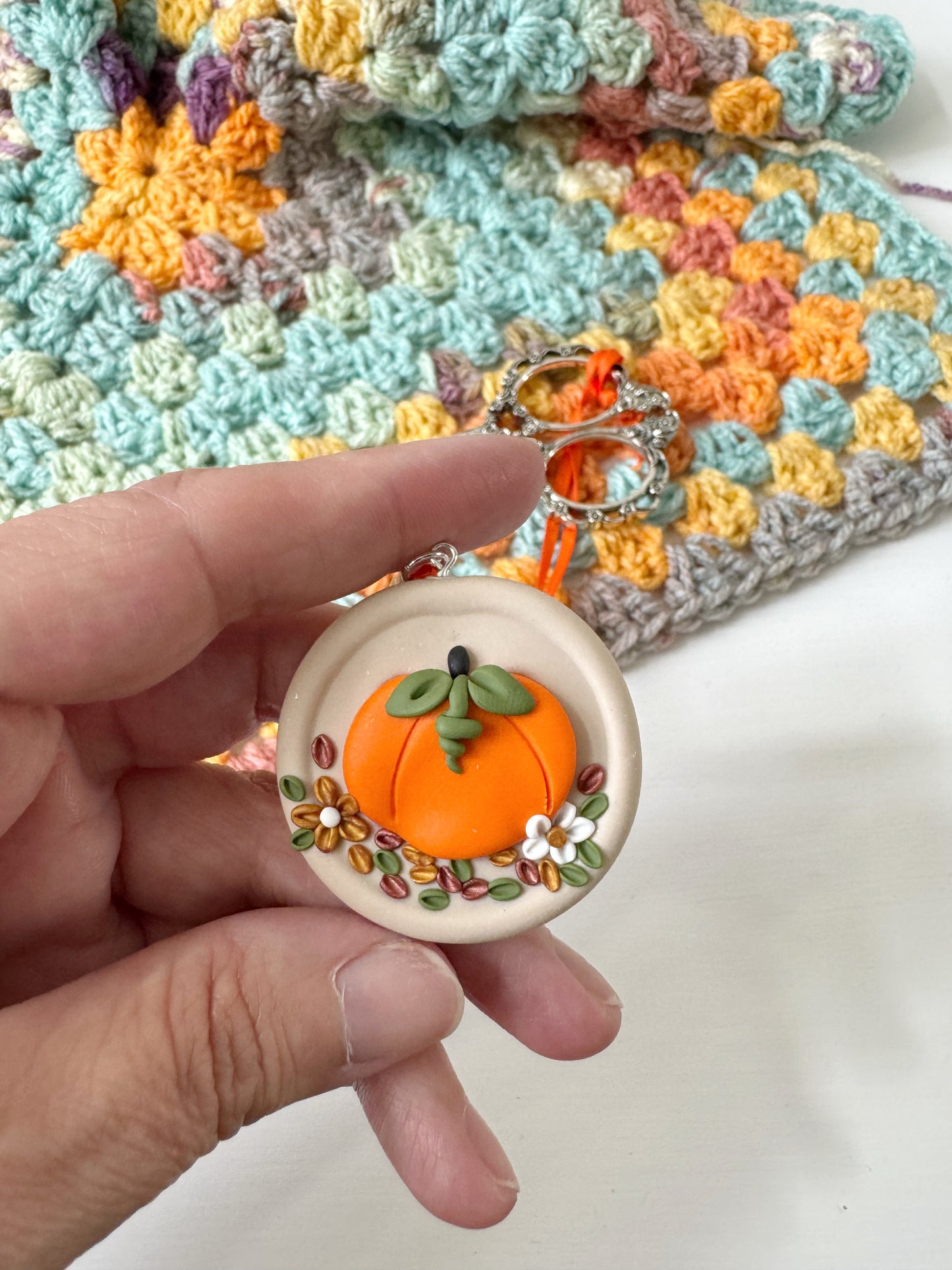 Pumpkin Polymer Clay Button Scissor Fob