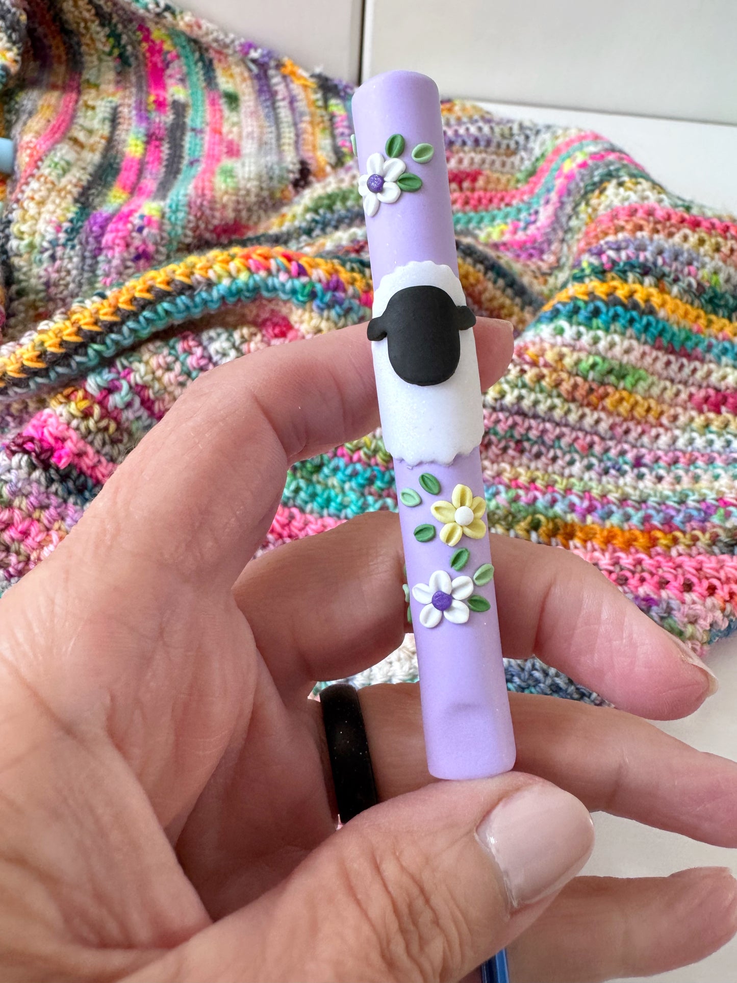 Pastel Sheep Crochet Hook, Polymer Clay Ergonomic Crochet Hook