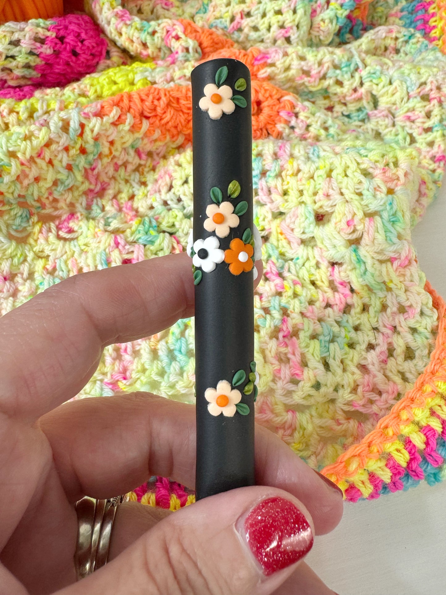 Flower Ghost Polymer Clay Crochet Hook, Halloween Crochet Hook