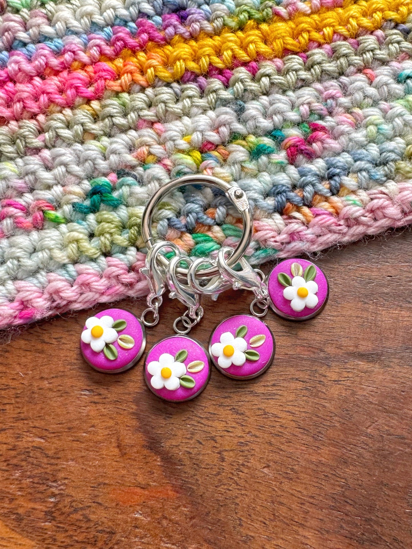 Fuchsia Flower Progress Keepers, Stitch Markers for Knitting and Crochet