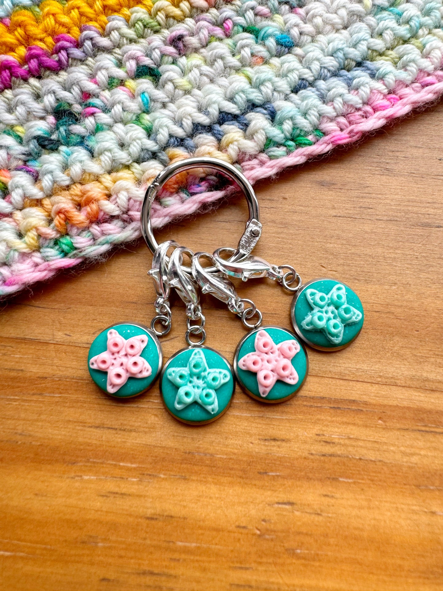 Jade Starfish Stitch Markers, Progress Keepers