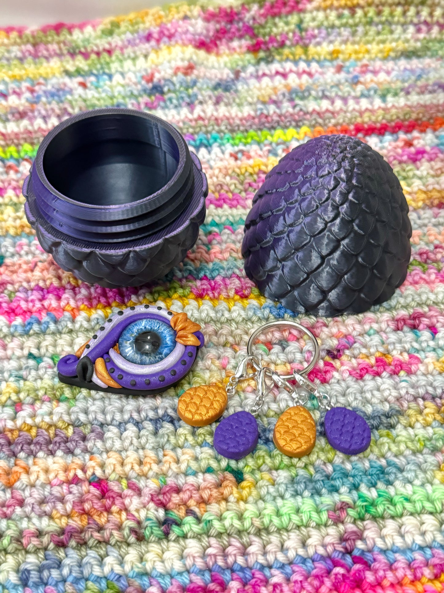 Purple Black Mini 3D Printed Dragon Surprise Egg, Dragons Eye Needle Minder, Surprise Gift for Crocheters and Knitters
