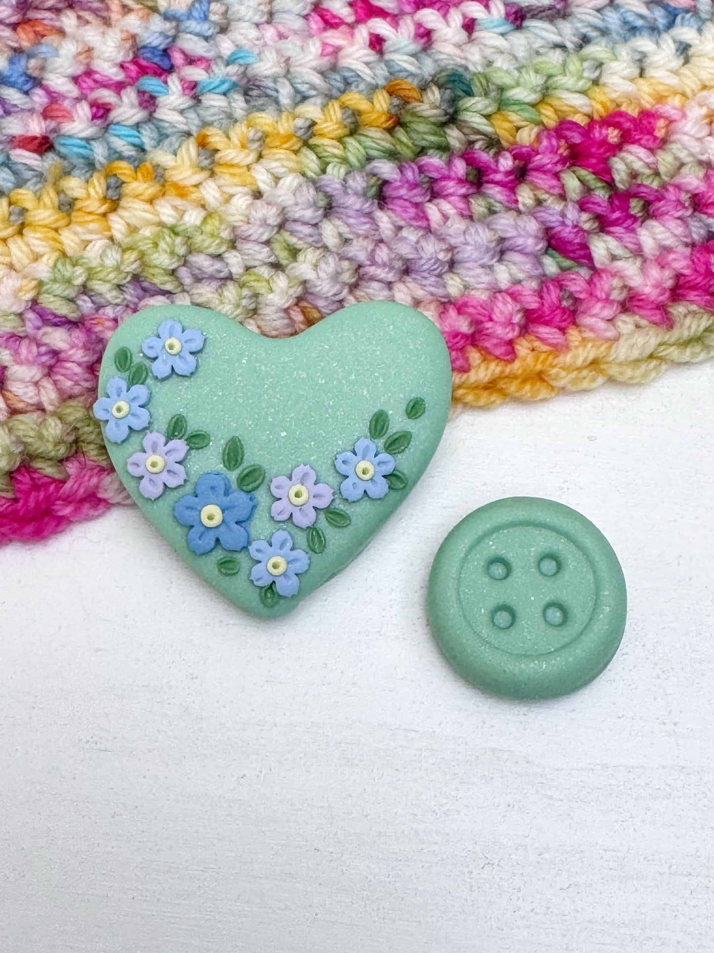 Forget Me Not Polymer Clay Needle Minder, Heart Shaped Flower Needle Magnet