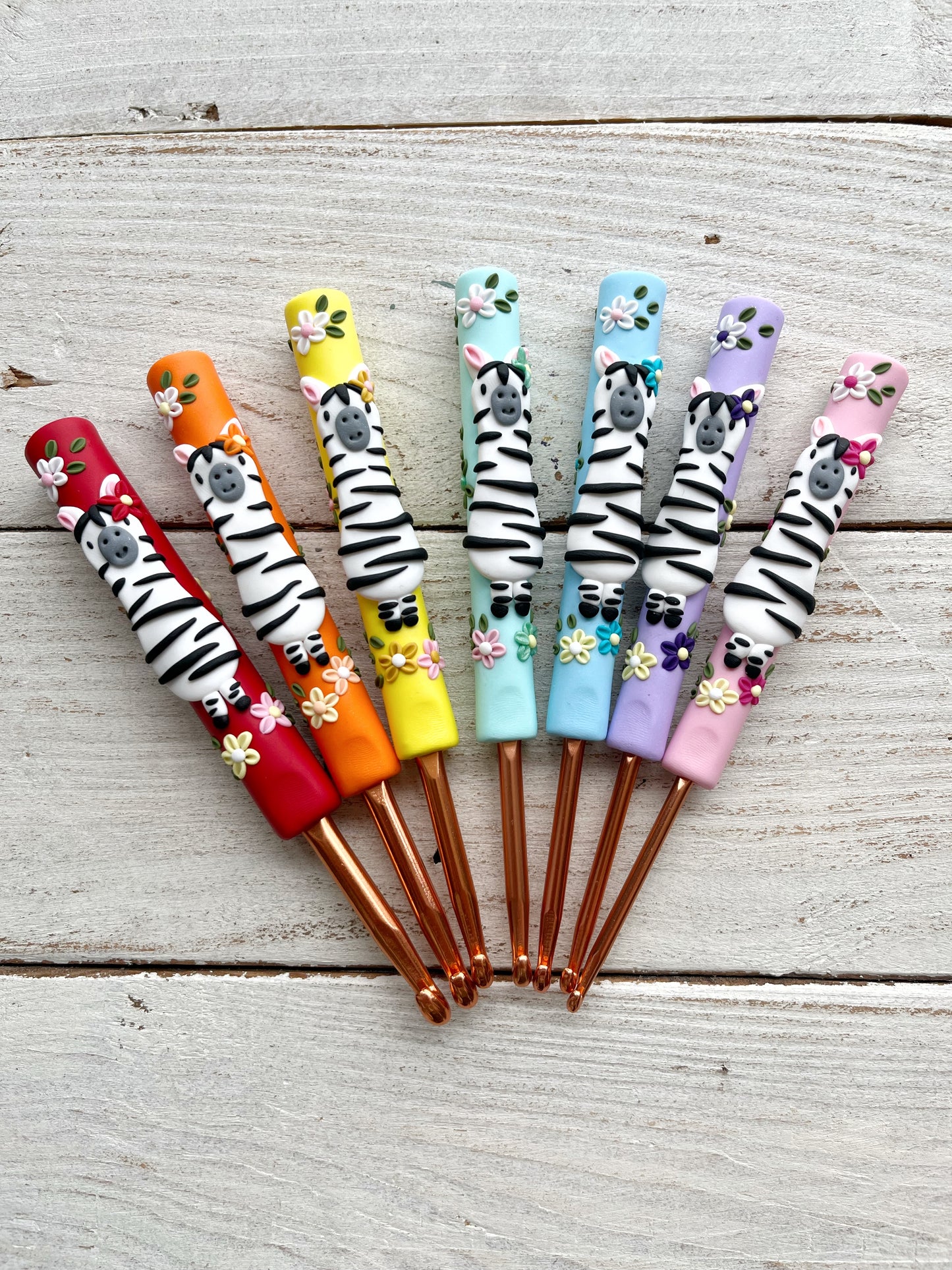 7 Rainbow Zebra Crochet Hooks