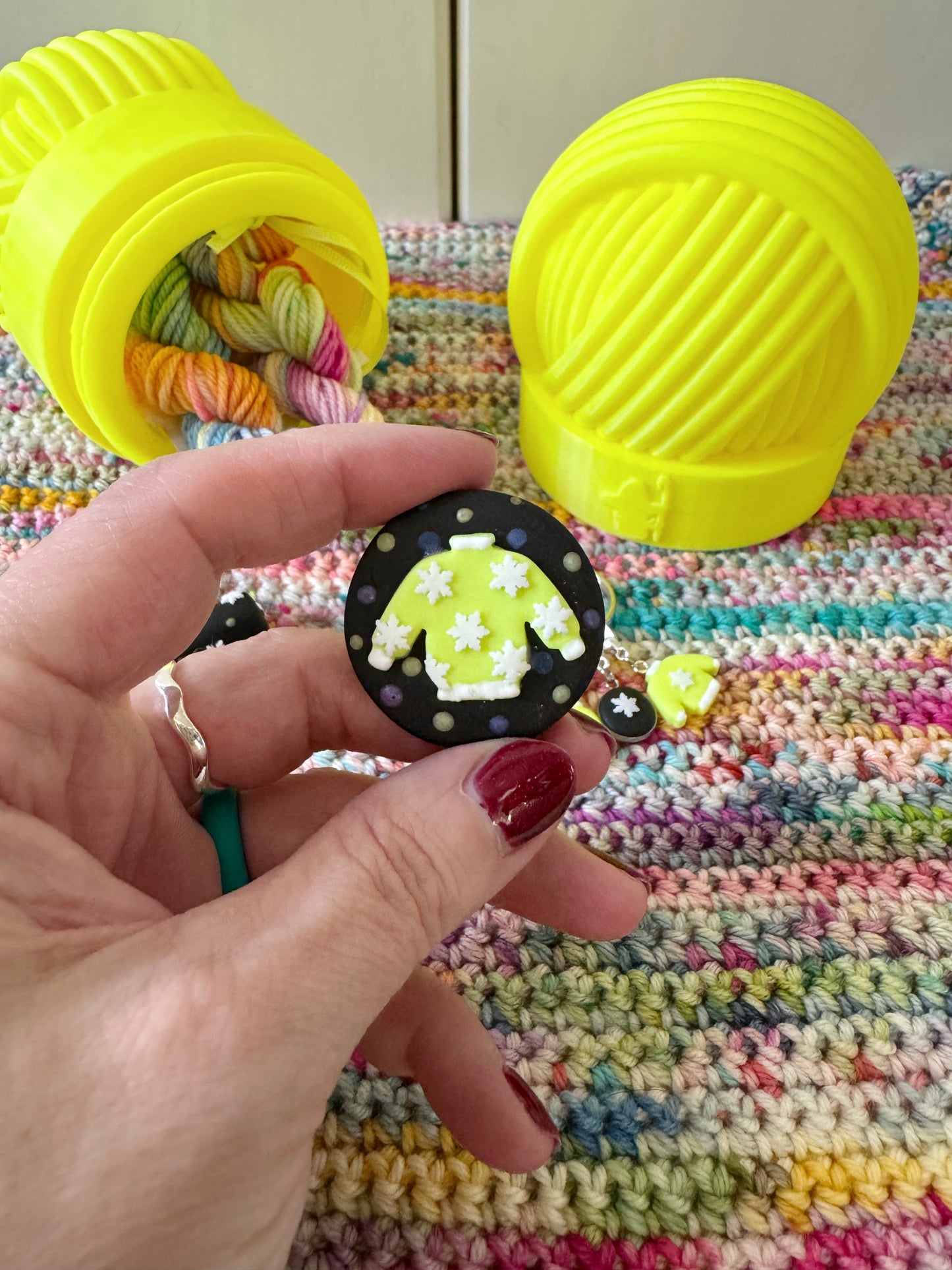 Neon Christmas Jumper Yarn Ball Surprise Pot with 4.5mm Crochet Hook