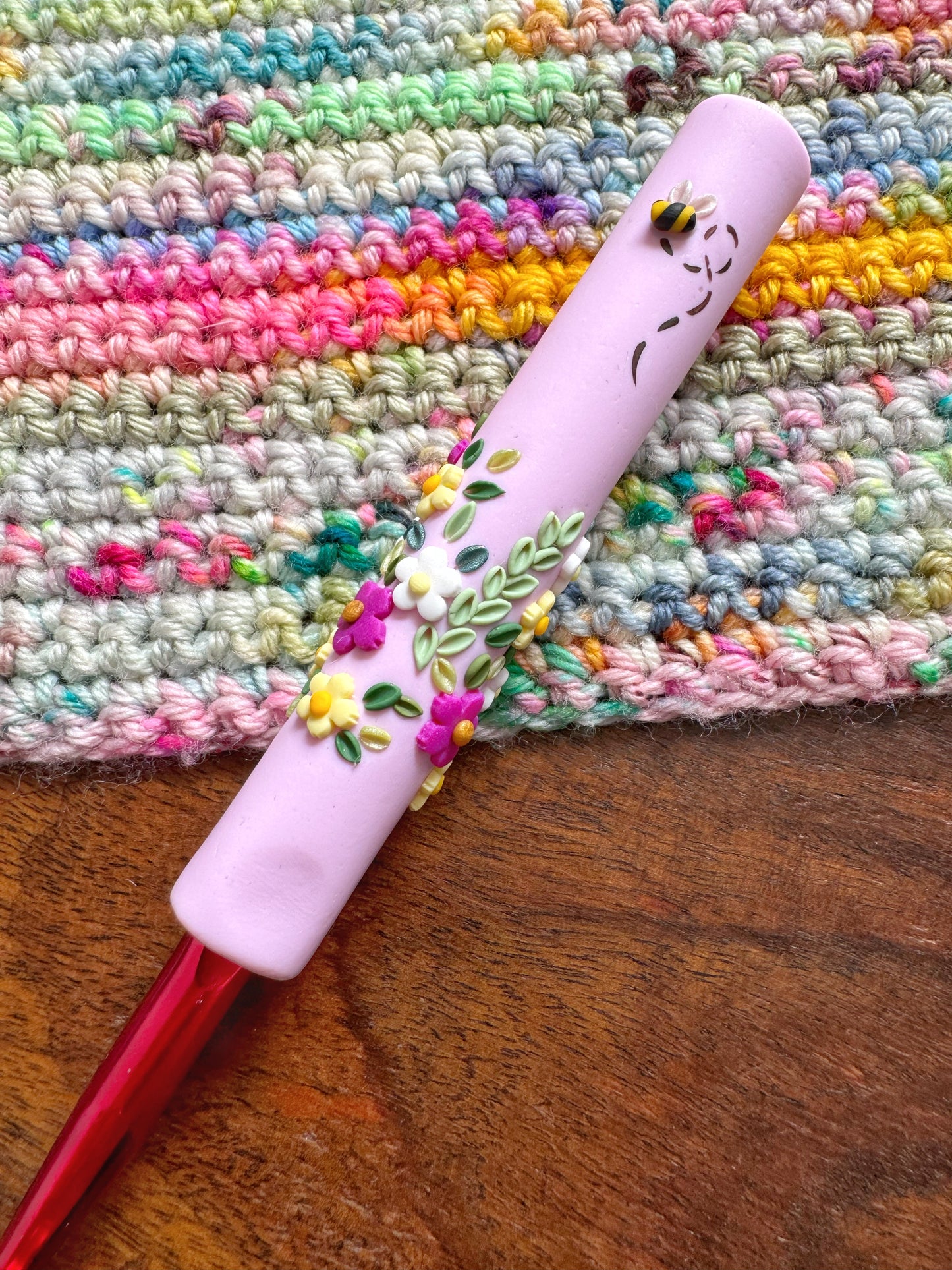 Wildflower Crochet Hook, Polymer Clay Ergonomic Crochet Hook