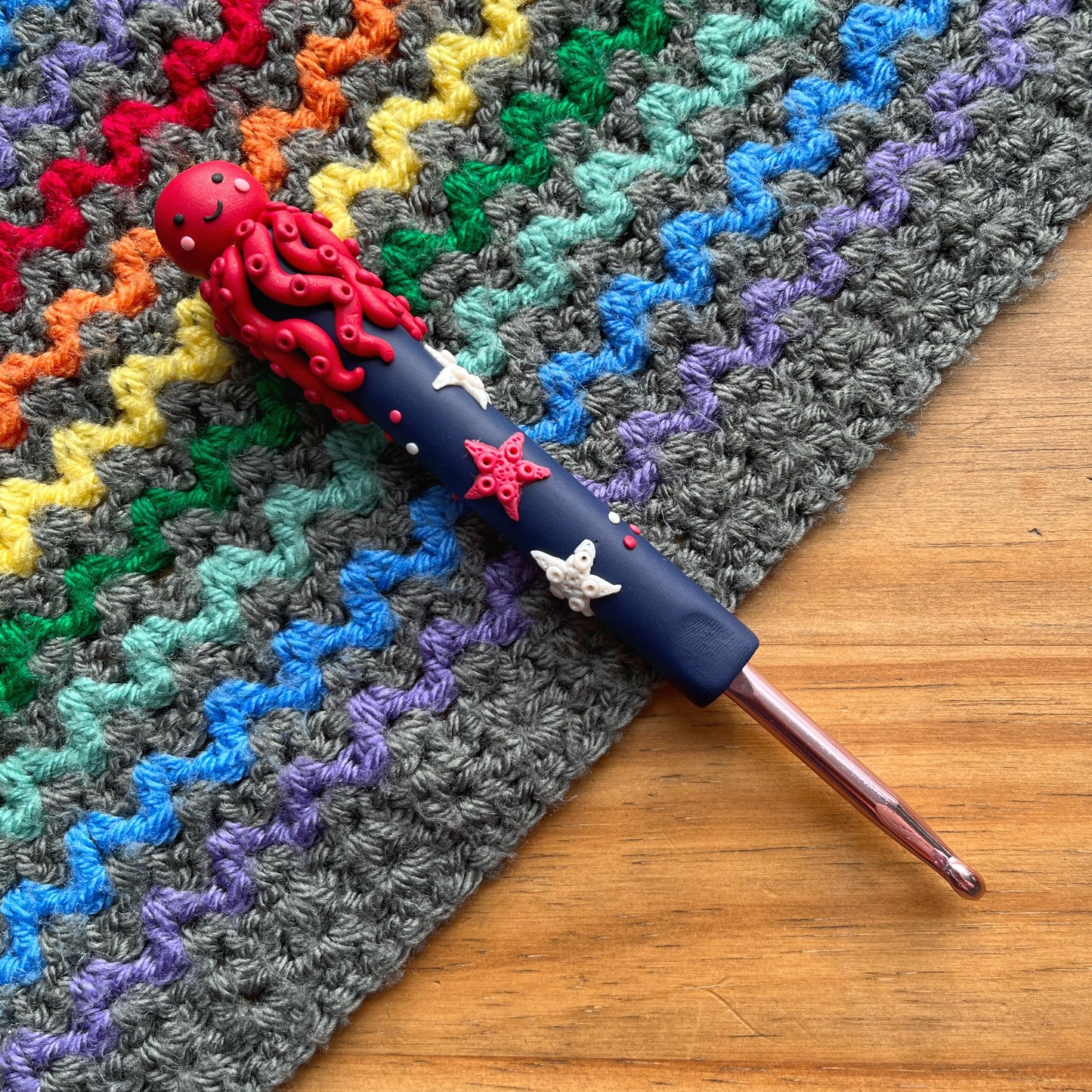 Rainbow octopus crochet hook