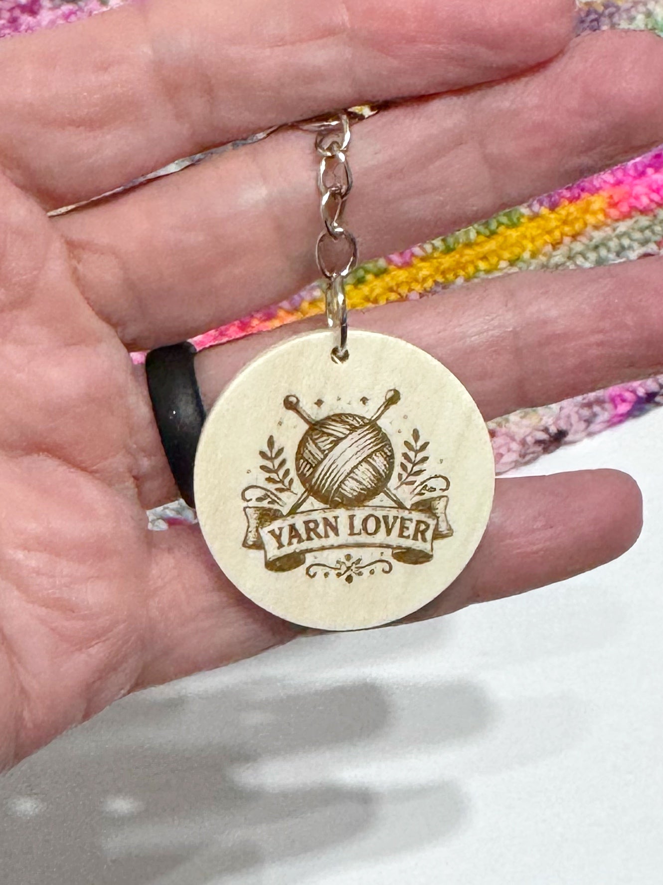 Wooden Disc Keyring – Yarn Lover Accessories for Knitters and Crocheters