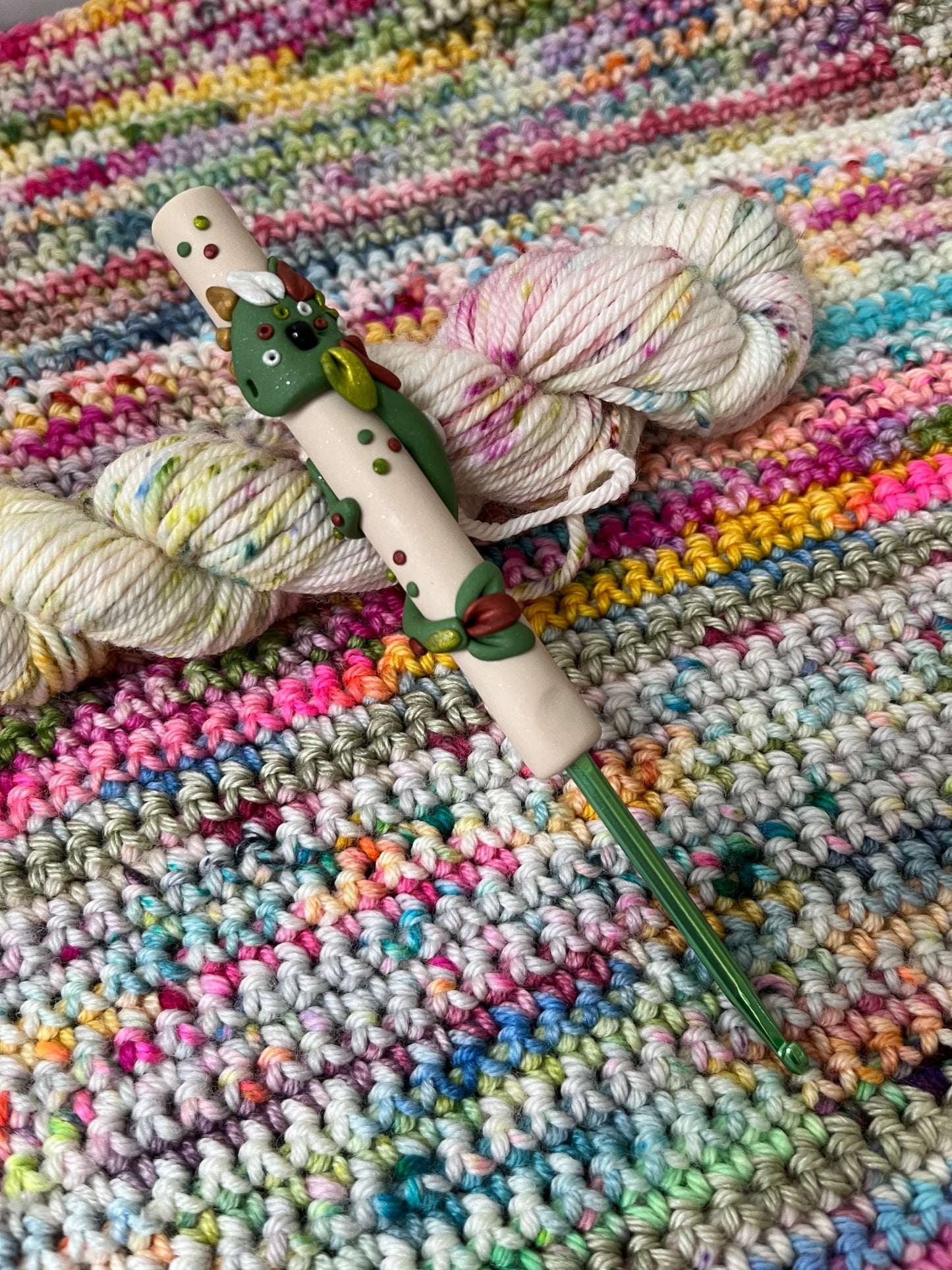 Earth Dragon Polymer Clay Crochet Hook, Elemets Creatures, Handmade Mythical Crochet Hook