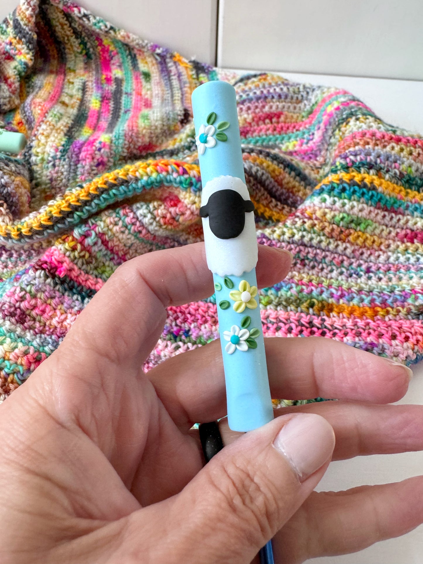 Pastel Sheep Crochet Hook, Polymer Clay Ergonomic Crochet Hook