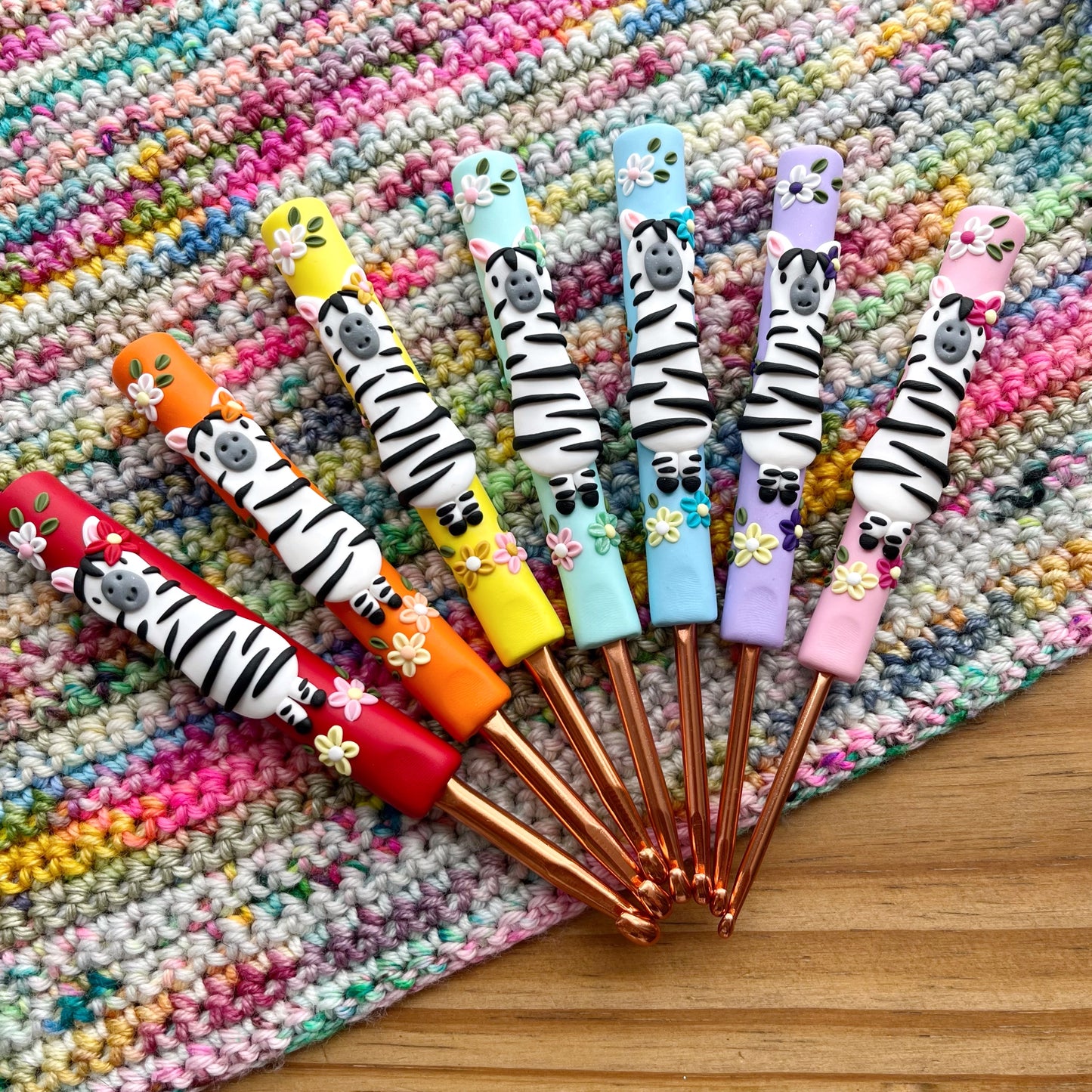 7 Rainbow Zebra Crochet Hooks