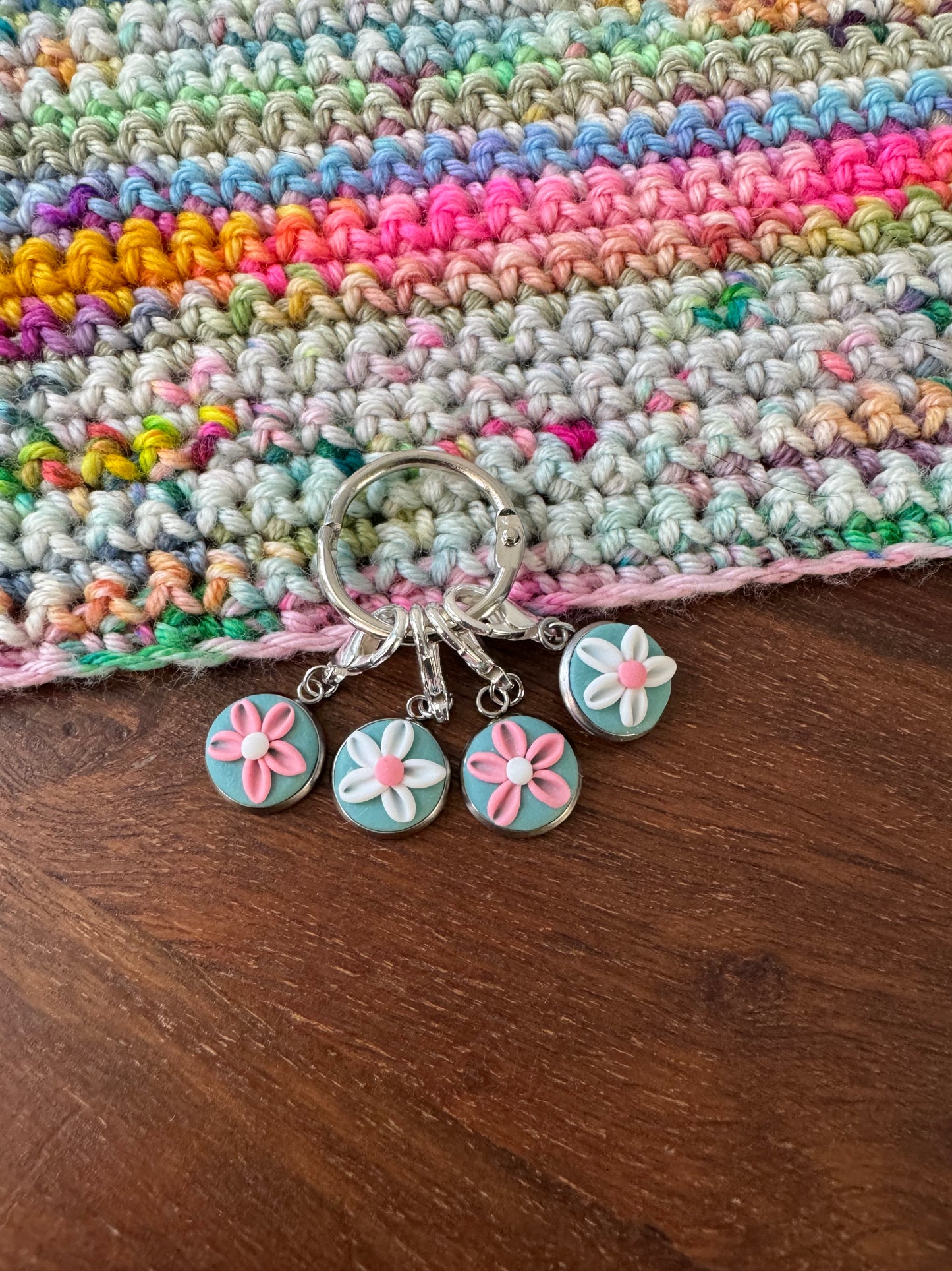 Flower Stitch Markers, Sea Green Flower Progress Keepers