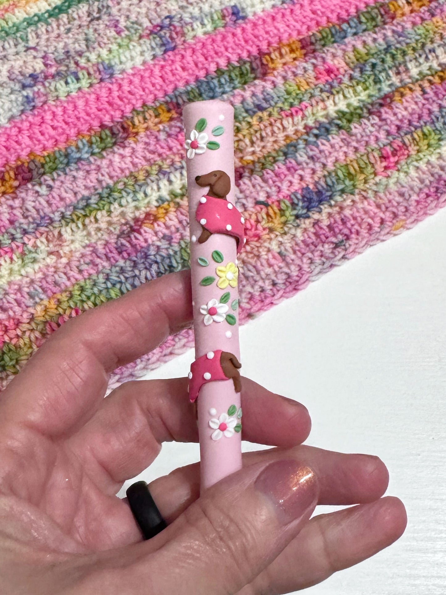 Dachshund Polymer Clay Crochet Hook, Sausage Dog Crochet Hook