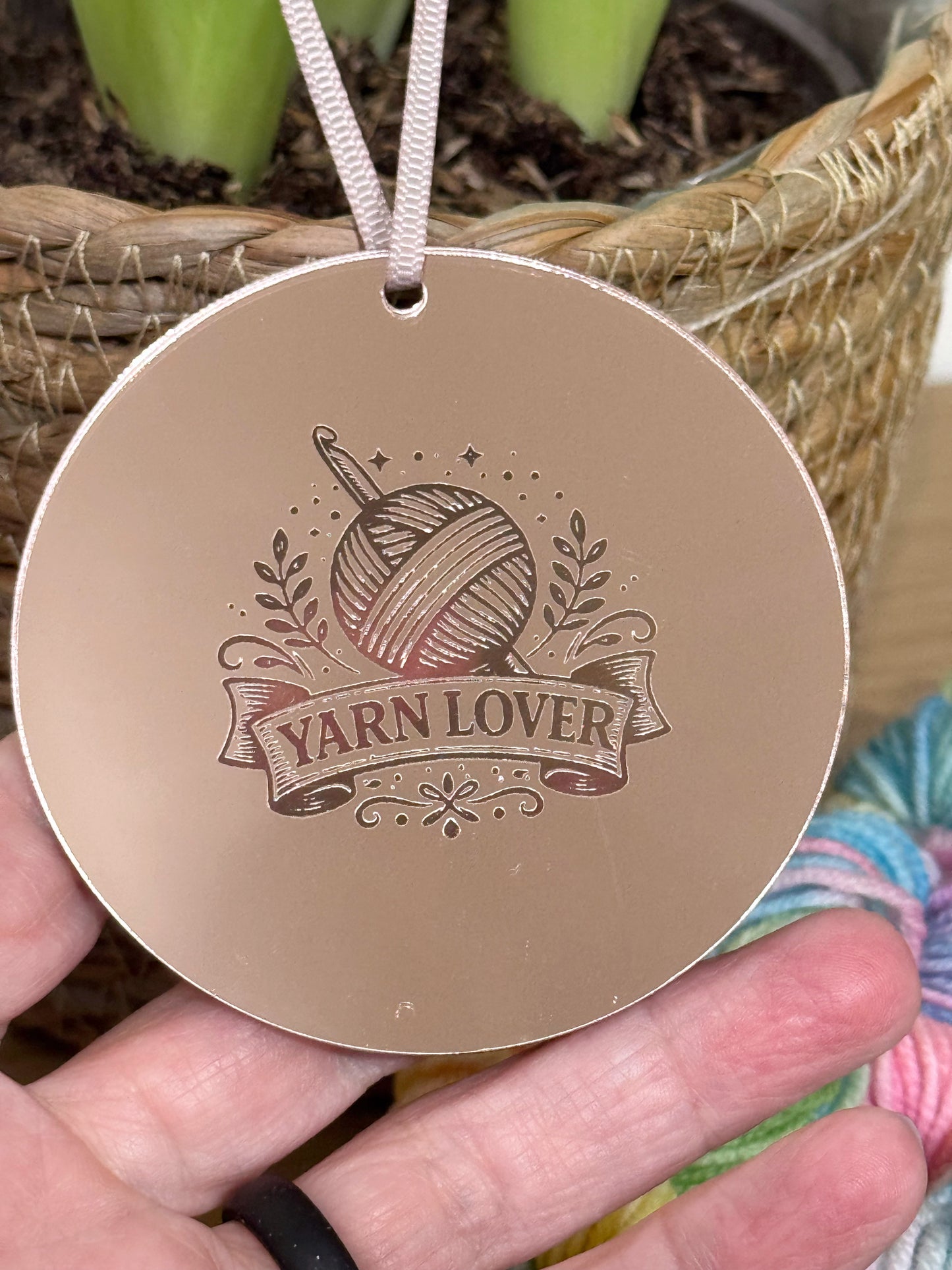 Rose Gold Yarn Lover Hanging Decoration for Crocheters