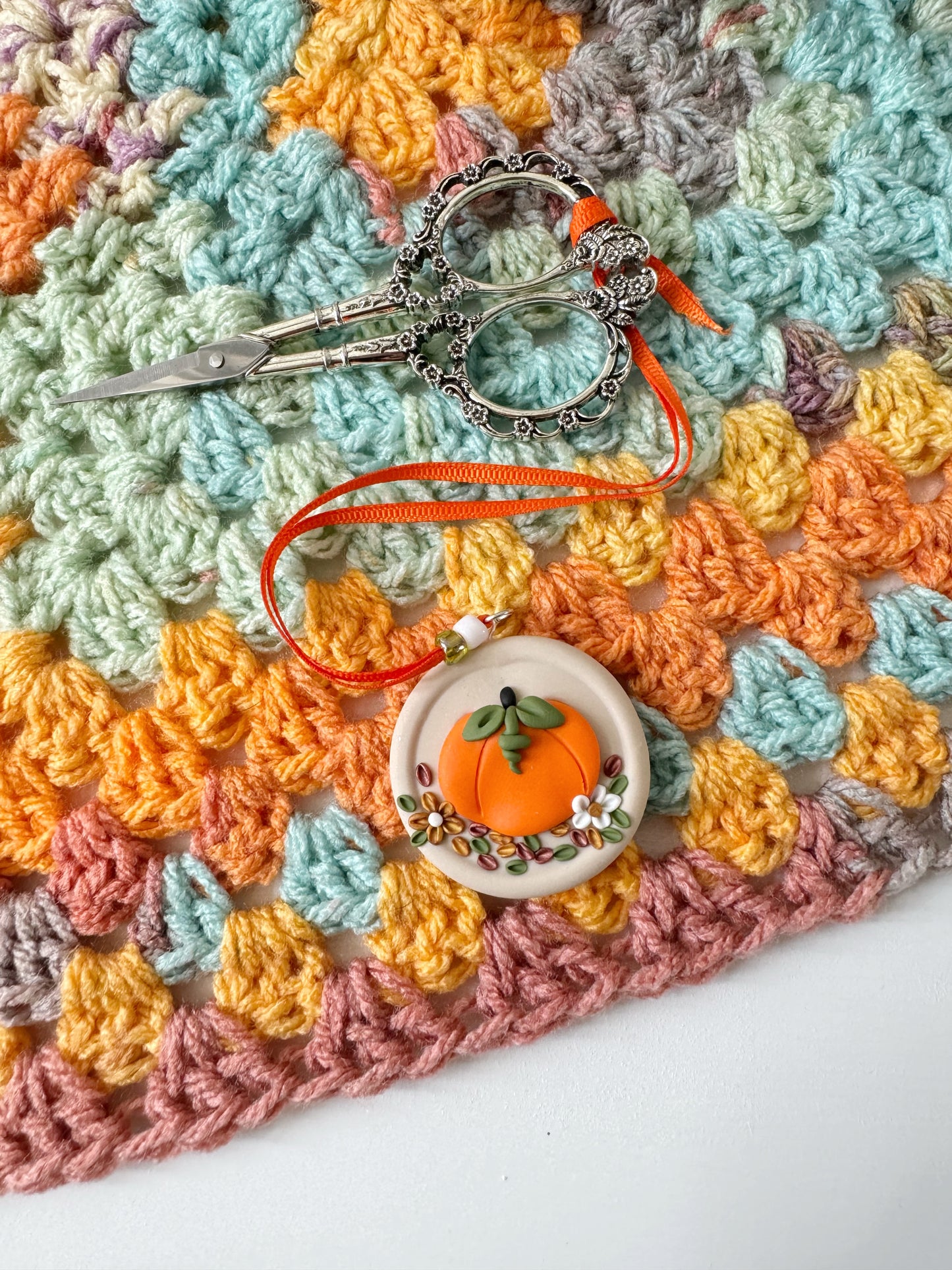 Pumpkin Polymer Clay Button Scissor Fob
