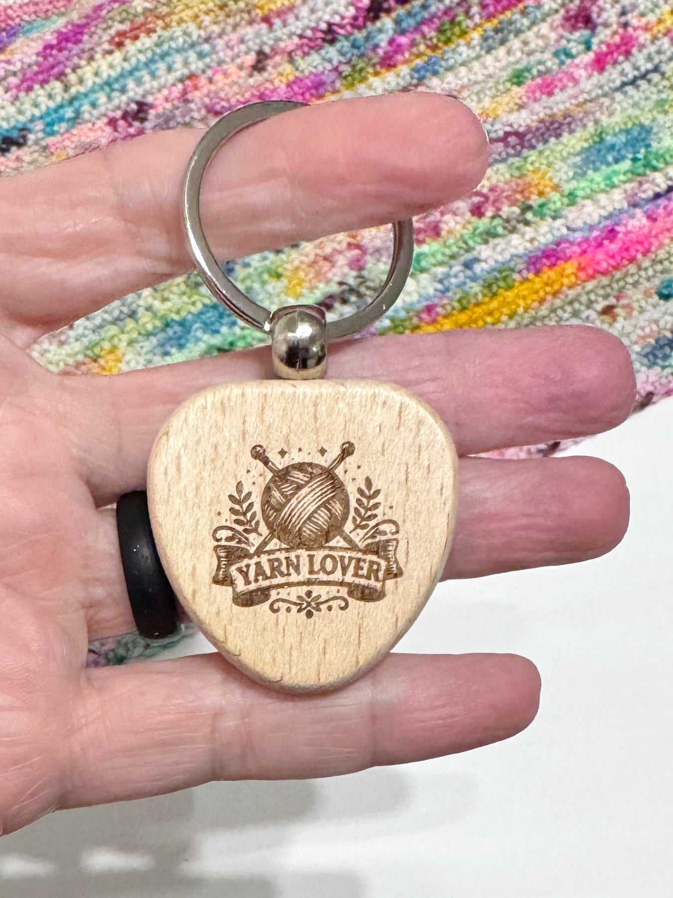 Wooden Heart Keyring – Yarn Lover Accessories for Knitters and Crocheters