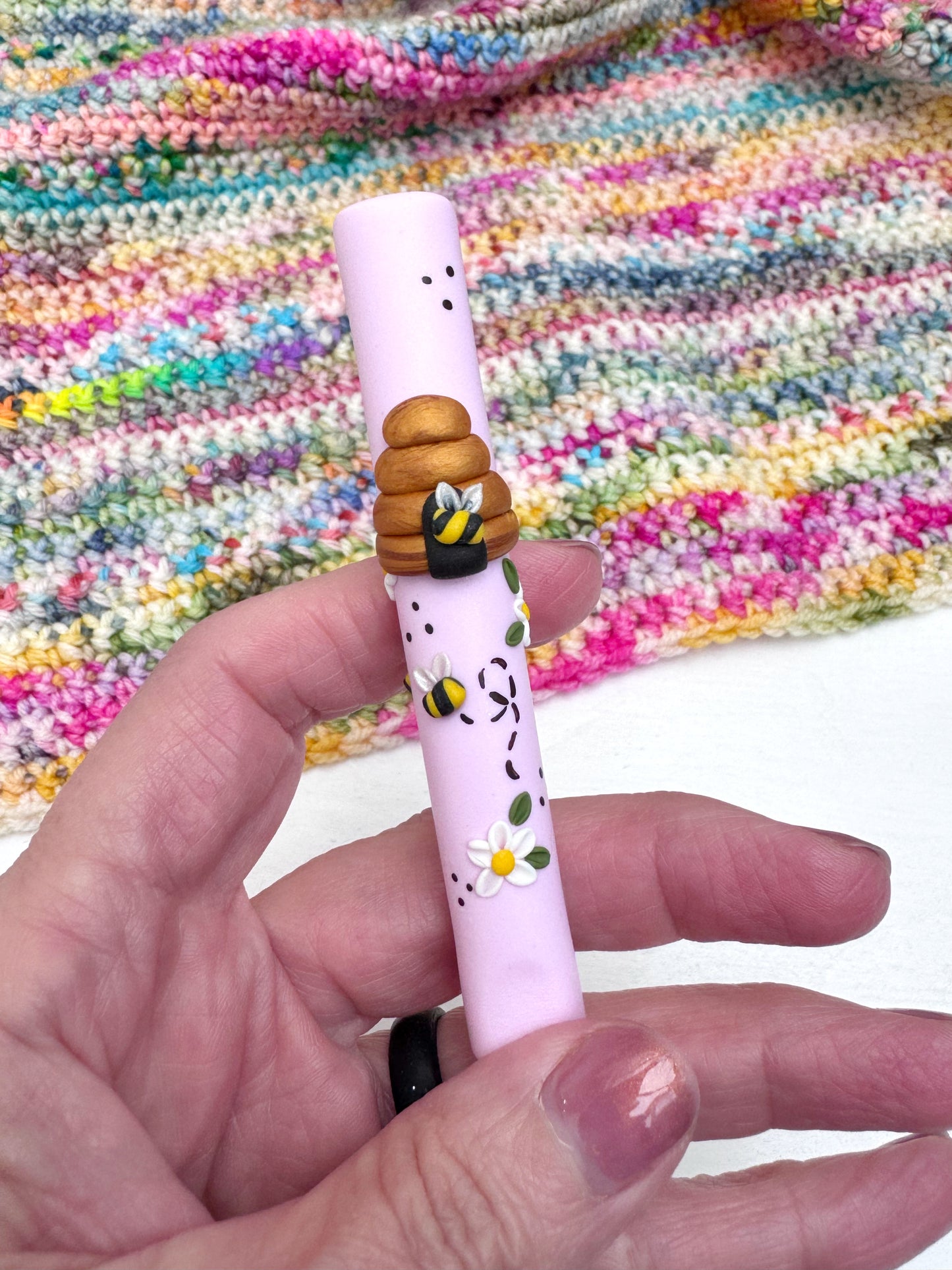 Beehive Crochet Hook, Polymer Clay Ergonomic Crochet Hook