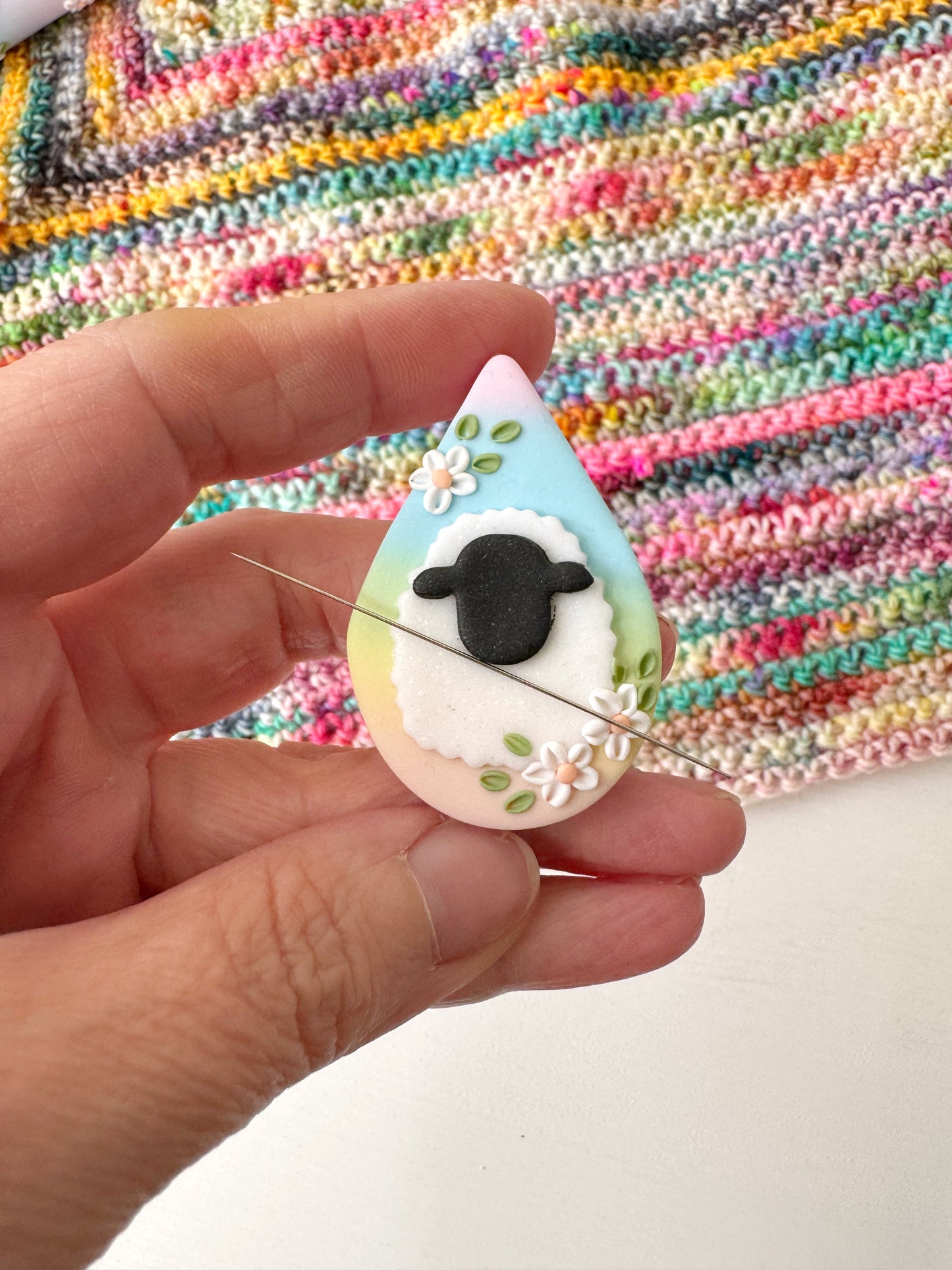Pastel Rainbow Sheep Needle Minder, Magnetic Needle Minder