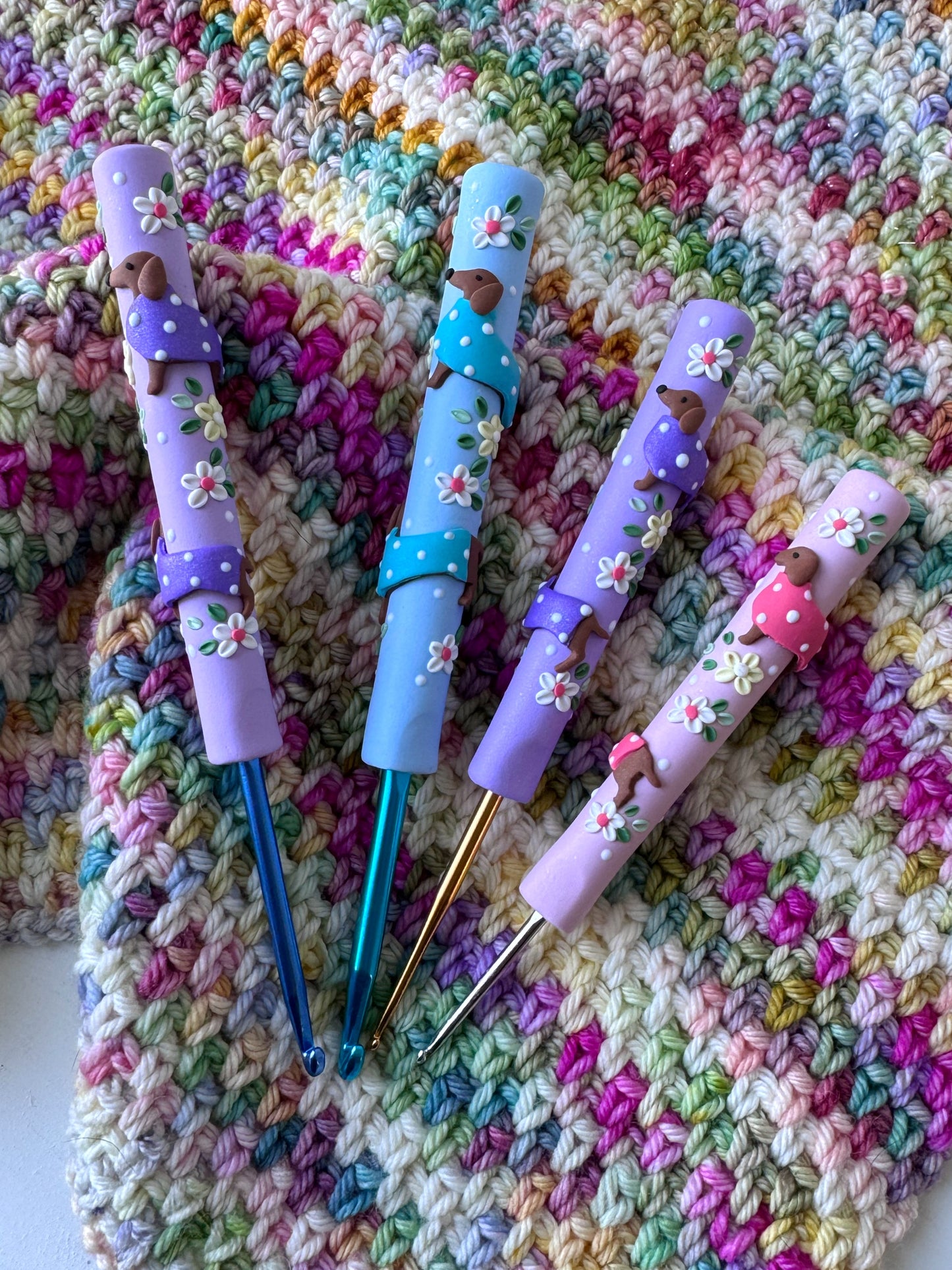 Dachshund Polymer Clay Crochet Hook, Sausage Dog Crochet Hook