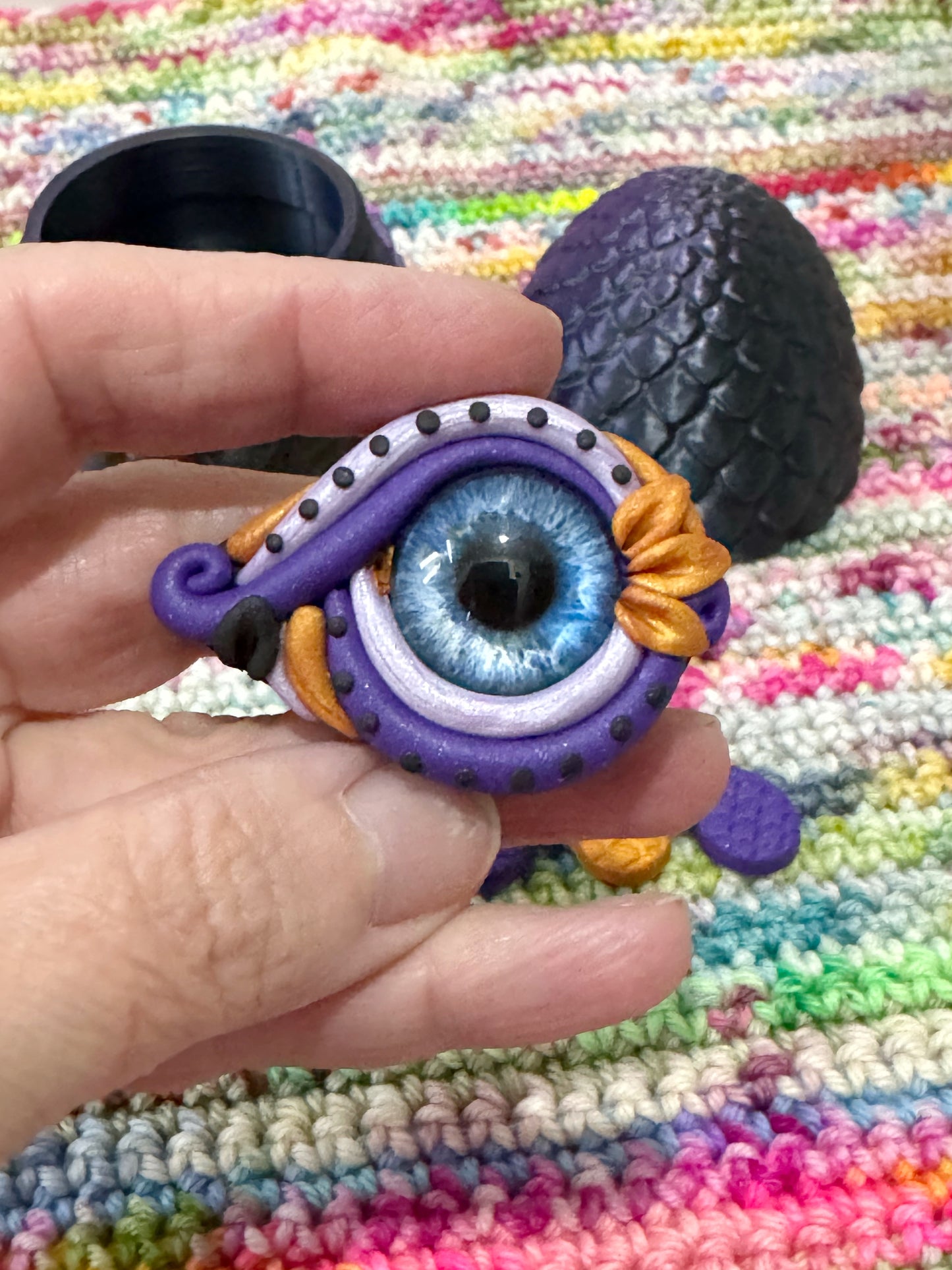 Purple Black Mini 3D Printed Dragon Surprise Egg, Dragons Eye Needle Minder, Surprise Gift for Crocheters and Knitters