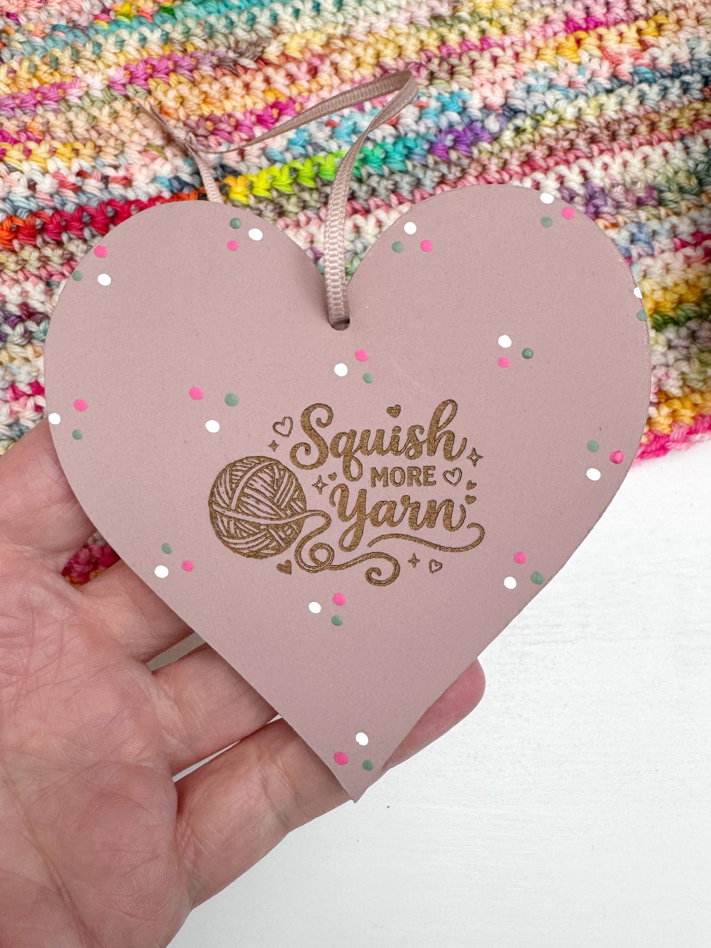 Squish More Yarn Hanging Heart, Craft Room Sign