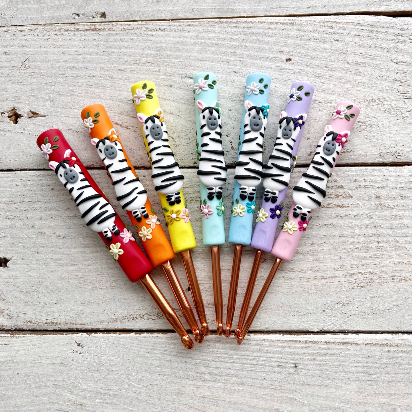 7 Rainbow Zebra Crochet Hooks