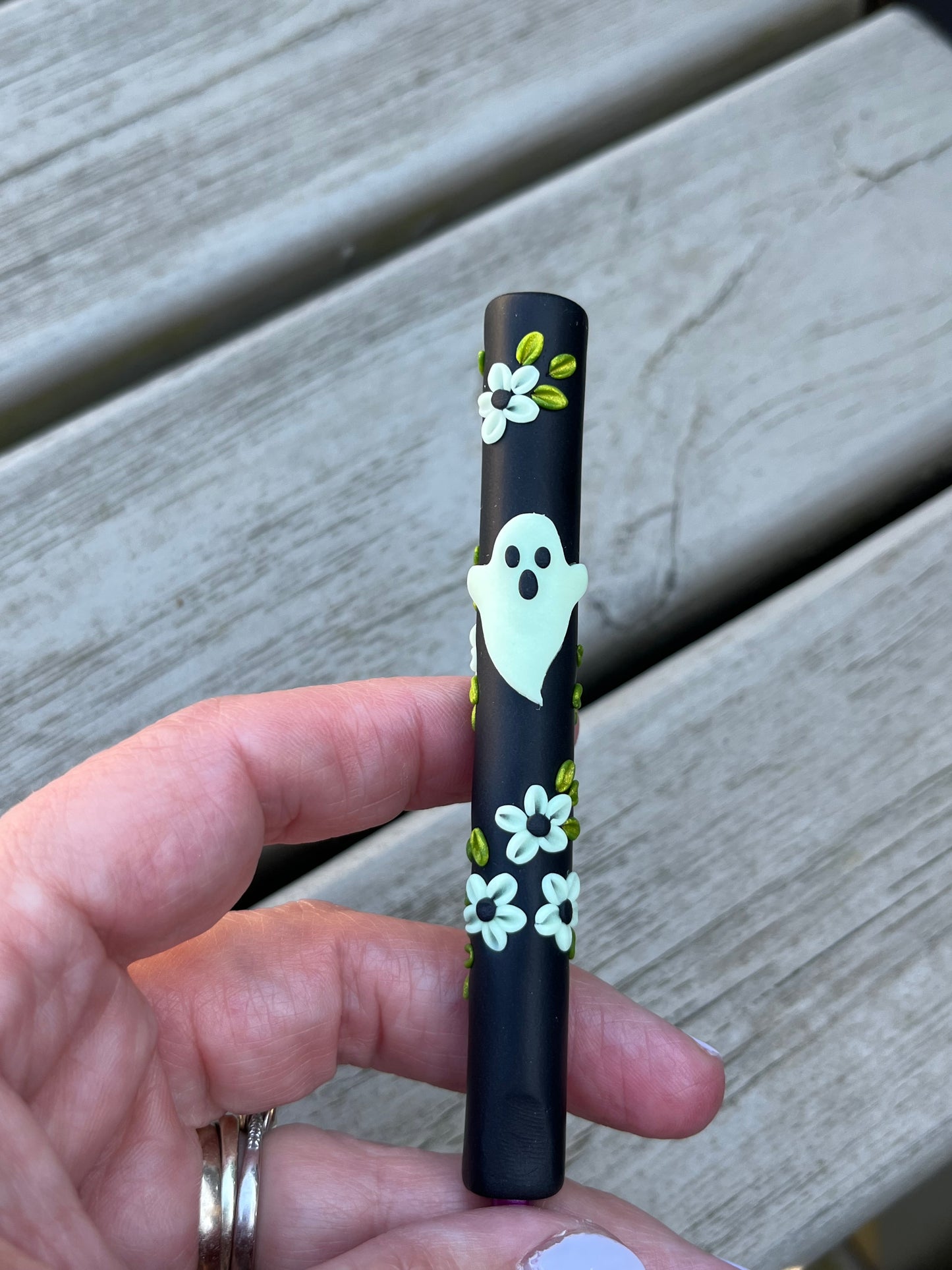 Glow in the Dark Ghost Crochet Hook, Kawaii Ghost Polymer Clay Crochet hook